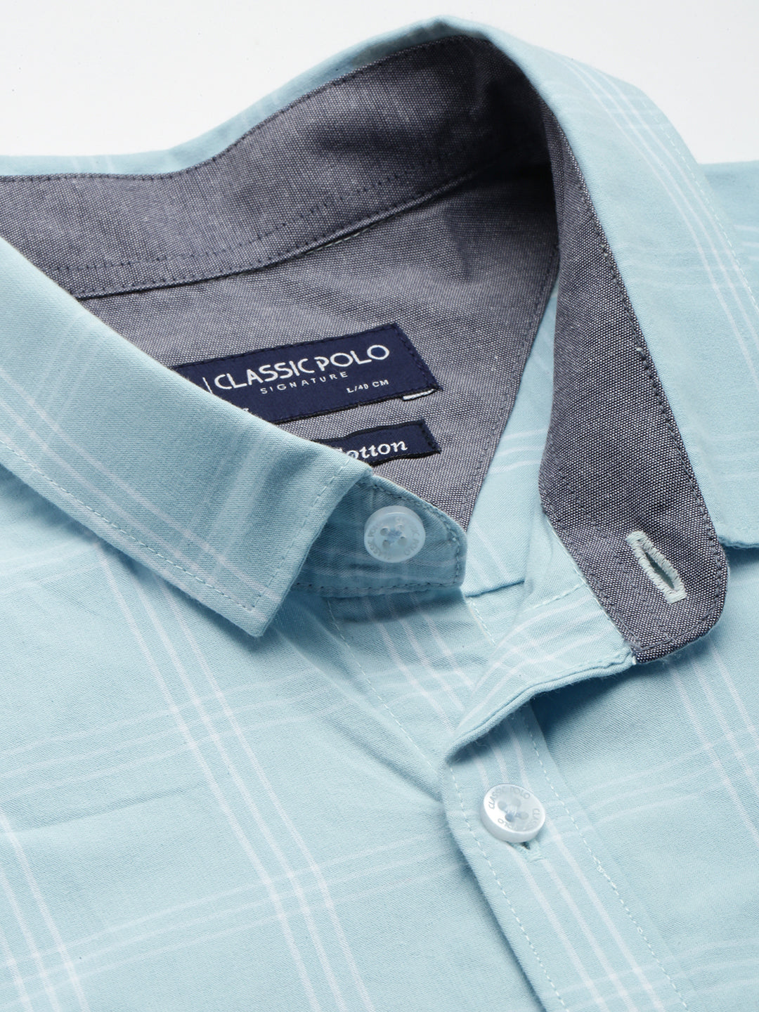 Classic Polo Men's Cotton Half Sleeve Checked Slim Fit Collar Neck Light Blue Color Woven Shirt | So1-140 A