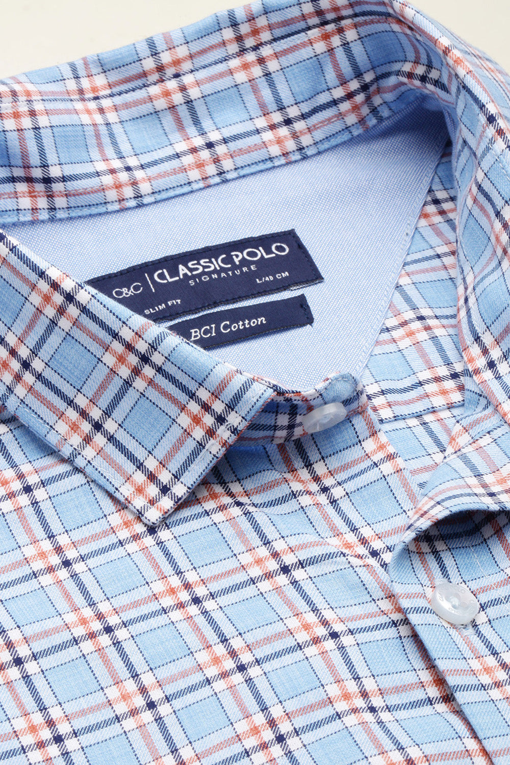 Classic Polo Men's Cotton Half Sleeve Checked Slim Fit Polo Neck Blue Color Woven Shirt | So1-66 B