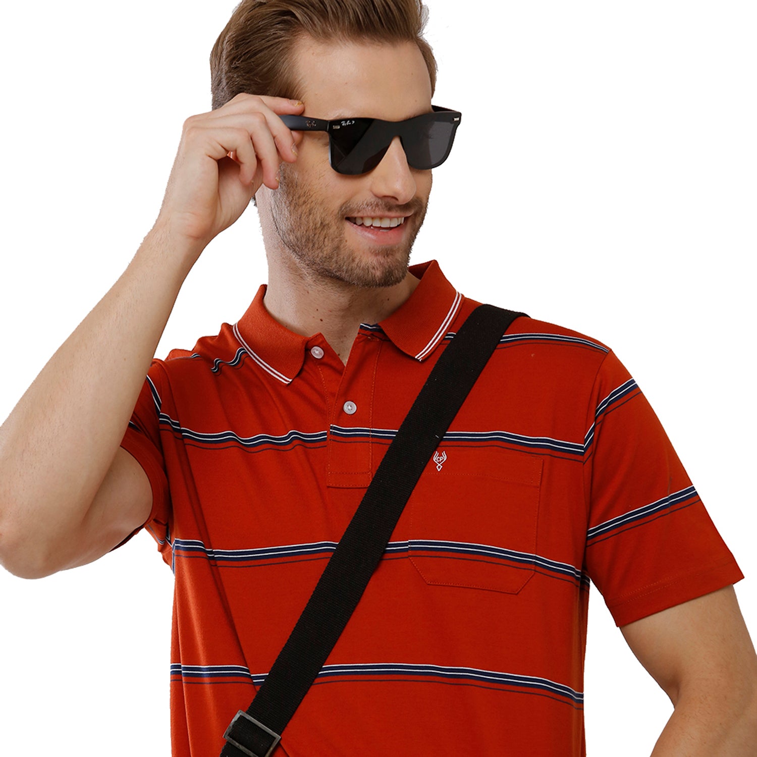 Classic Polo Mens 100% Cotton Stripped Authentic Fit Red Color Polo Neck T-Shirt -AP 64 A T-shirt Classic Polo 