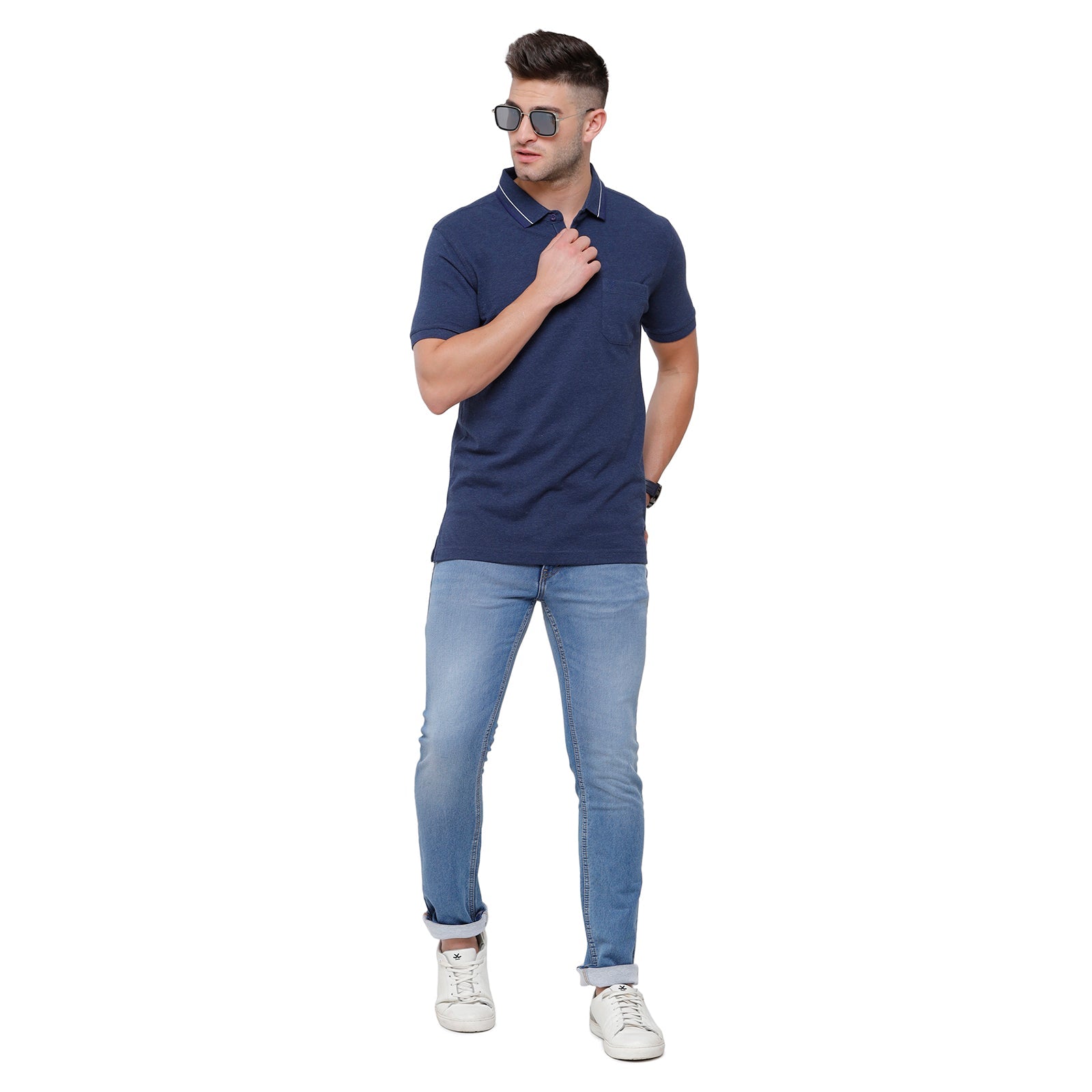 Classic polo Men's Denim Blue Melange Polo Half Sleeve Slim Fit T-Shirt - Toza-Denim Mel T-shirt Classic Polo 