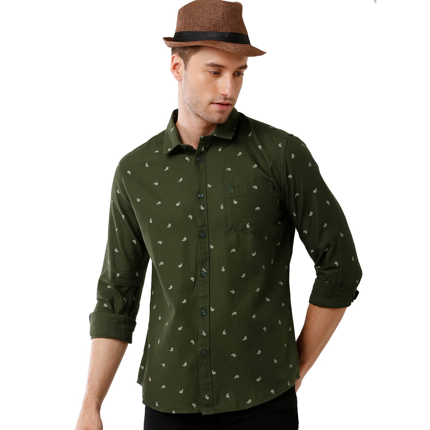 Swiss Club Mens Printed Full Sleeve Slim Fit Green Color Woven Shirt -SC 123 C Swiss Club 