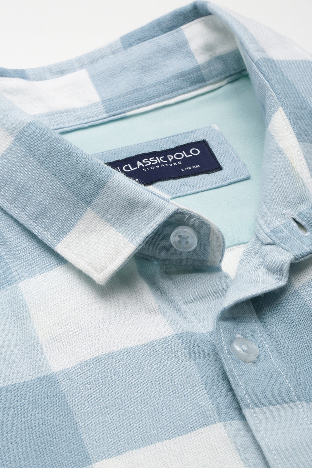 Classic Polo Men's Cotton Half Sleeve Checked Slim Fit Polo Neck Light Blue Color Woven Shirt | So1-132 A