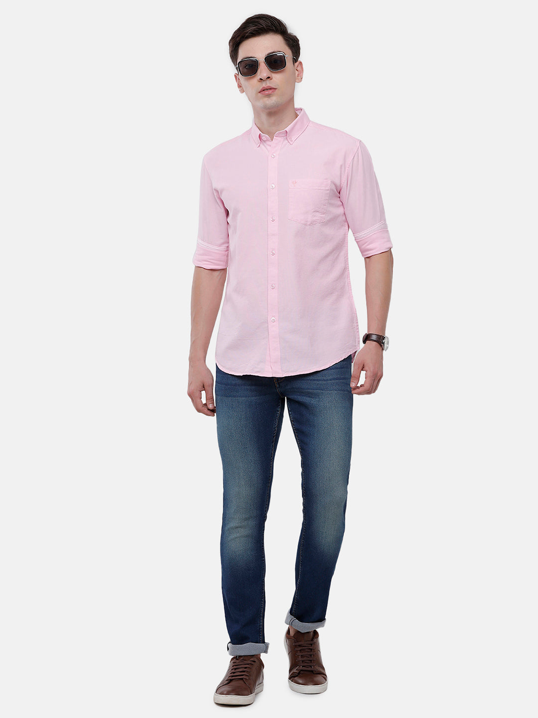 Classic Polo Mens Solid Full Sleeve Milano Fit Woven Shirt Enzo-Pink-Mf-Fs