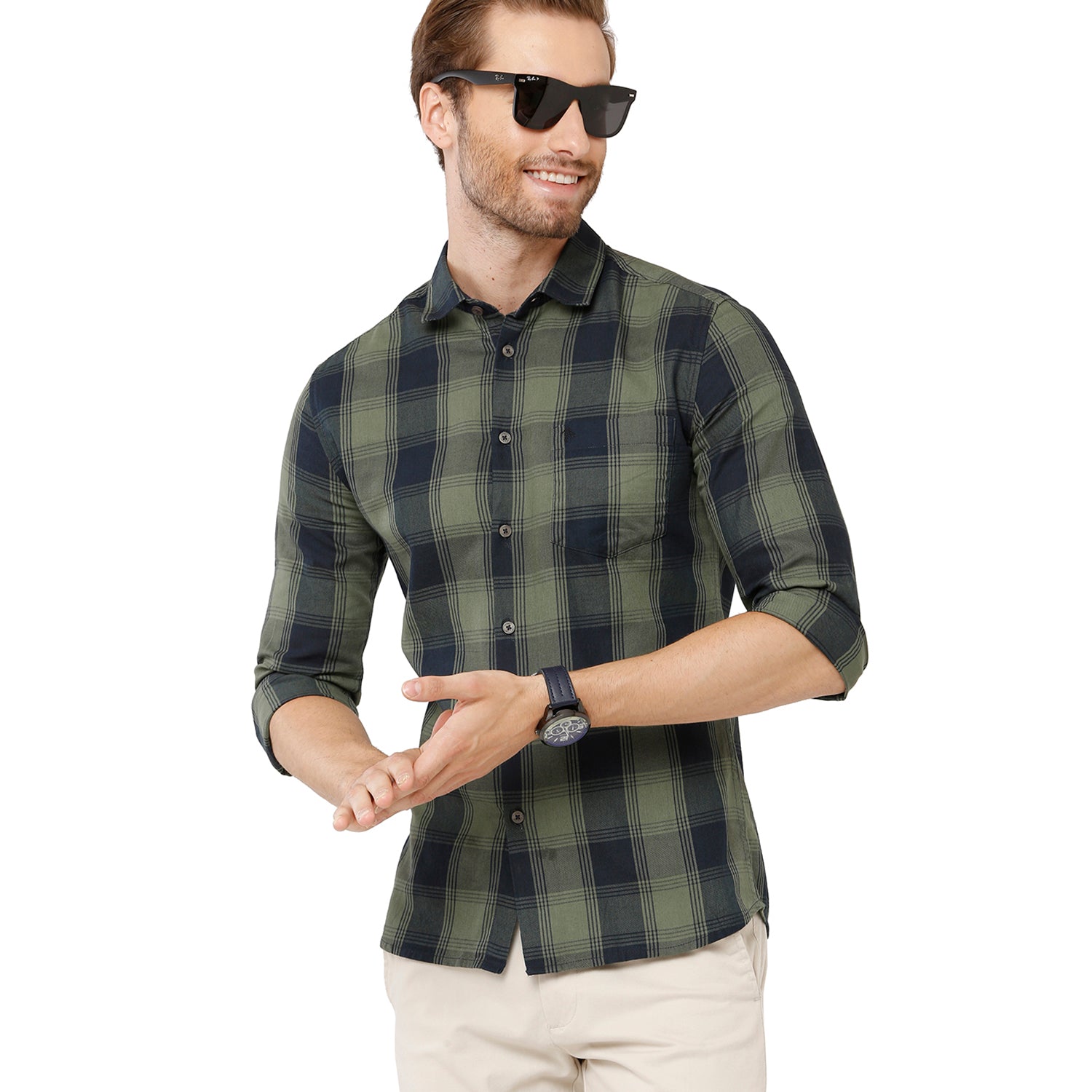 Classic Polo Bro Mens 100% Cotton Checked Full Sleeve Slim Fit Polo Neck Multicolor Woven Shirt (SBN1-52 A-FS-CHK-BSL) Classic Polo 