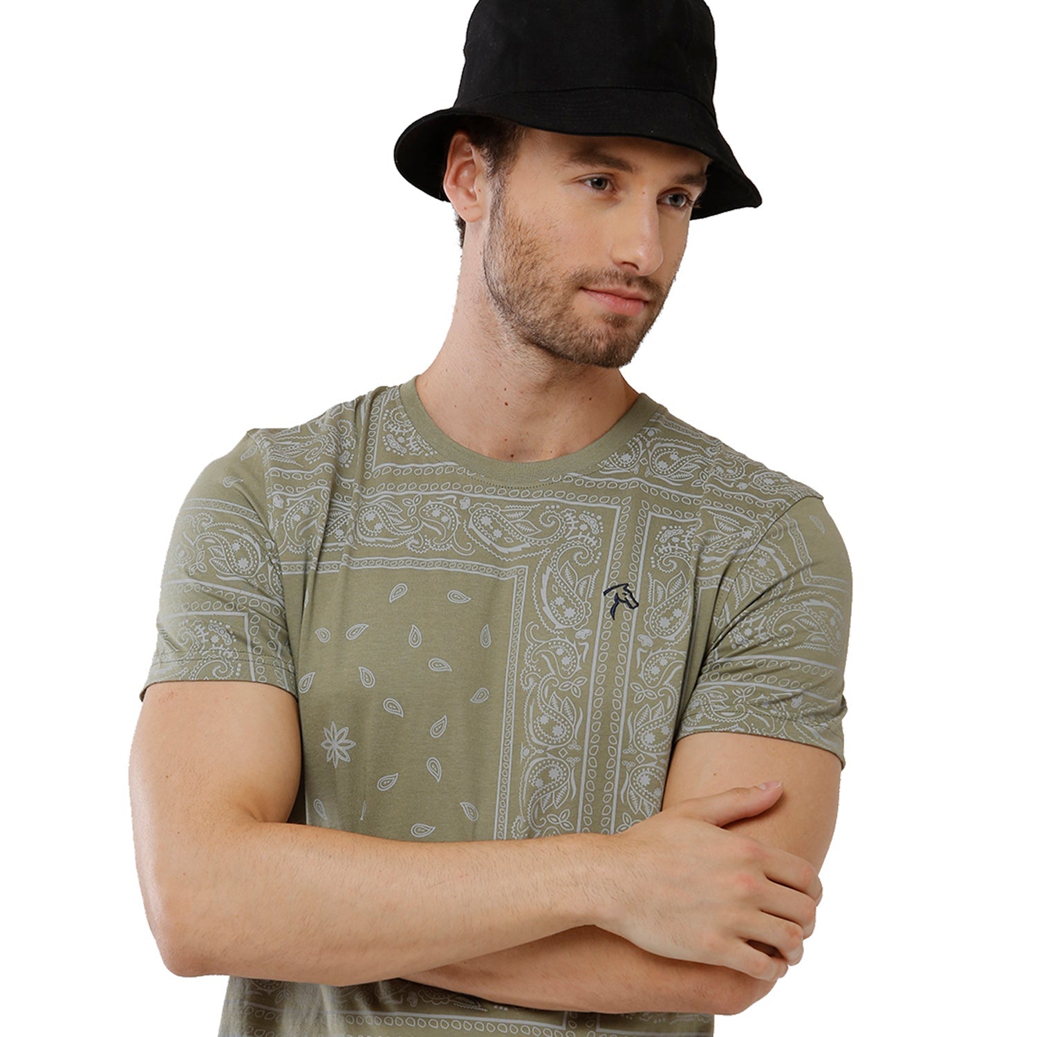 Classic Polo Bro Mens 100% Cotton Printed Half Sleeve Slim Fit Crew Neck Green Color T-Shirt (BRCN - 473 A SF C) Classic Polo 