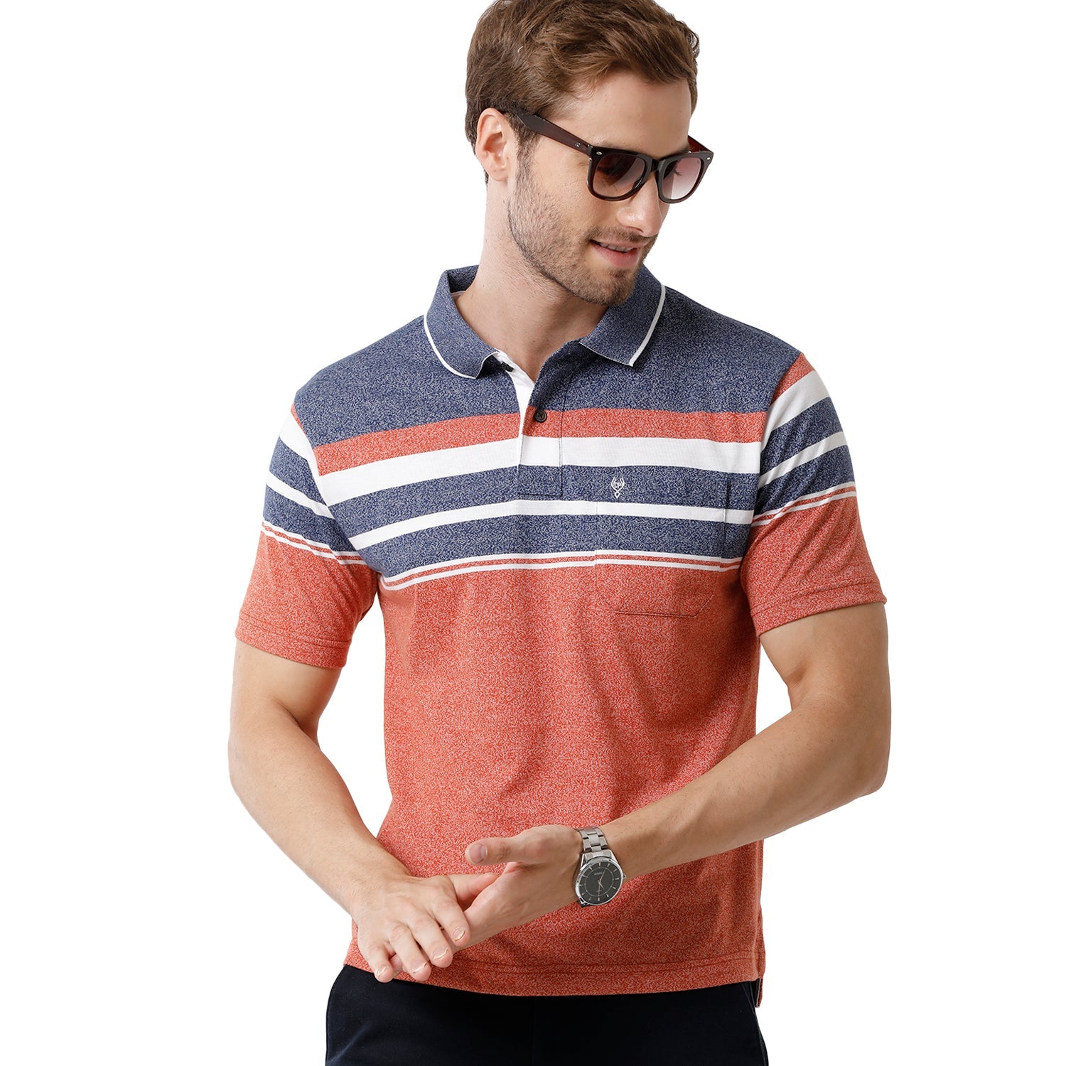 Mens Multi Color Half Sleeve Polo Neck Striped T Shirt - MEL - 203 B AF P T-shirt Classic Polo 