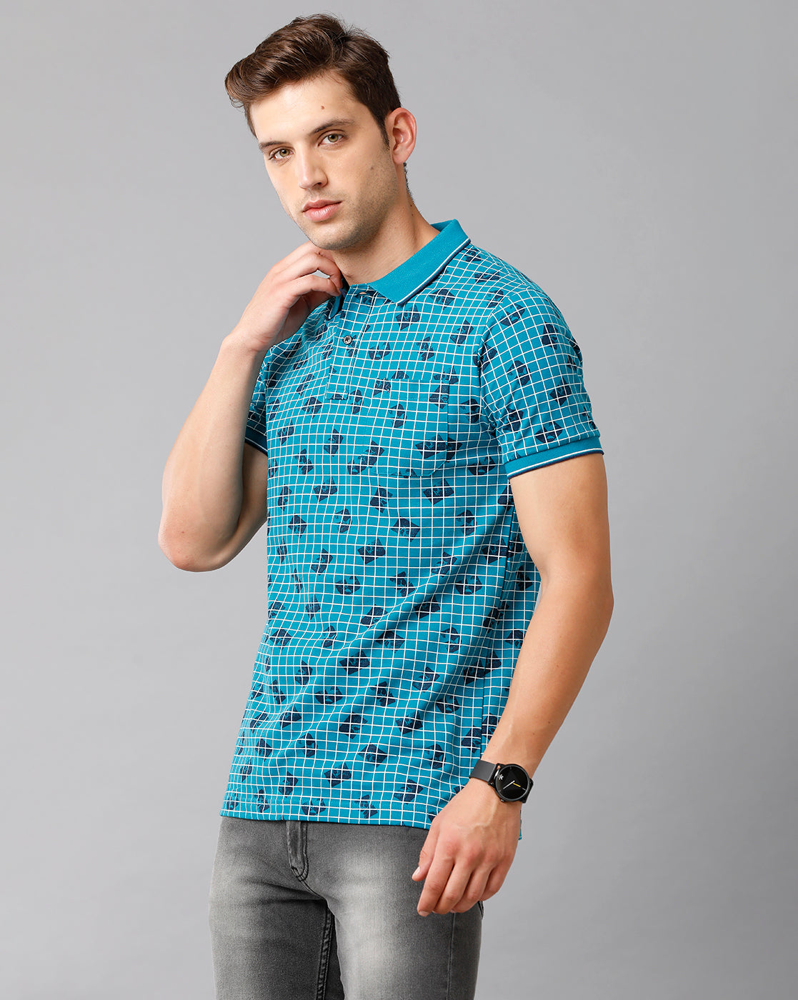 Classic Polo Mens Cotton Printed Half Sleeve Slim Fit Polo Neck Blue Color T-Shirt | Beau 182 A