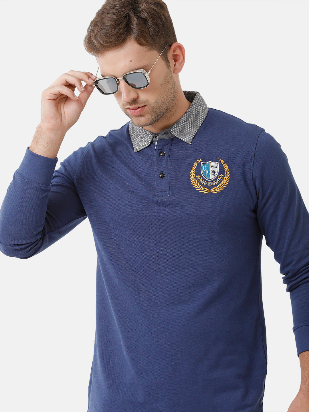 Classic Polo Mens Cotton Full Sleeve Solid Slim Fit Polo Neck Royal Blue Color T-Shirt | Verno 252 A