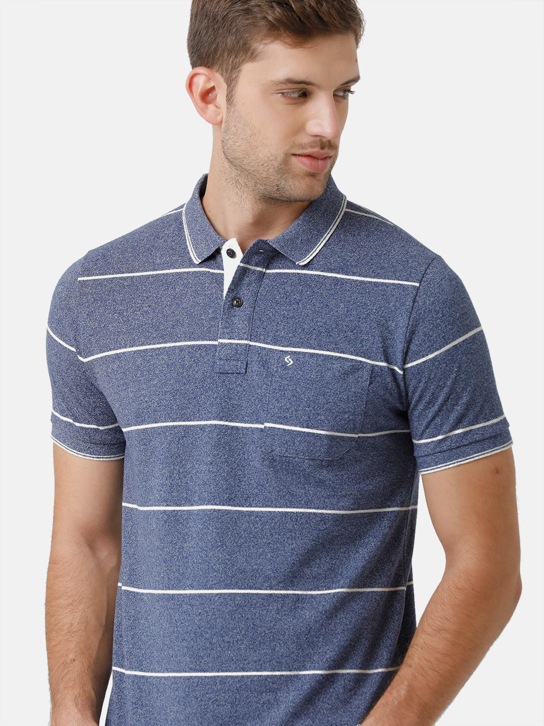 Classic Polo Mens Cotton Blend Half Sleeve Striped Slim Fit Polo Neck Dark Grey Color T-Shirt | Adore 173 A