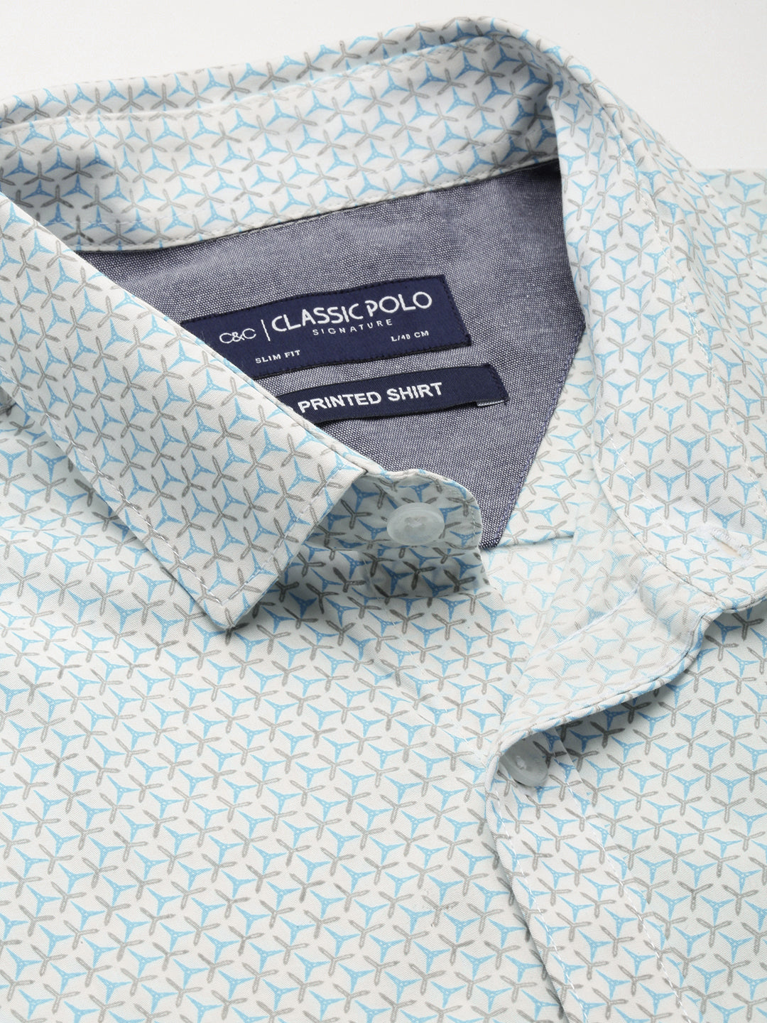 Classic Polo Men's Cotton Half Sleeve Printed Slim Fit Collar Neck Light Blue Color Woven Shirt | So1-147 B
