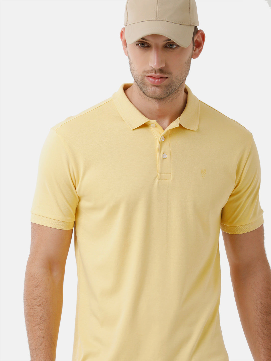 Classic Polo Mens Cotton Half Sleeve Solid Slim Fit Polo Neck Yellow Color T-Shirt | Unico 59 B