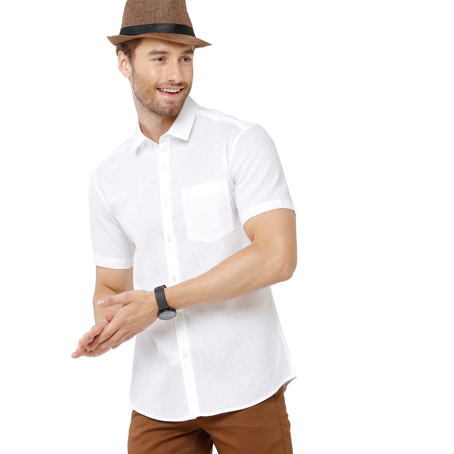 Classic Polo Mens White Linen Cotton Woven Shirt - Porsh White Shirts Classic Polo 