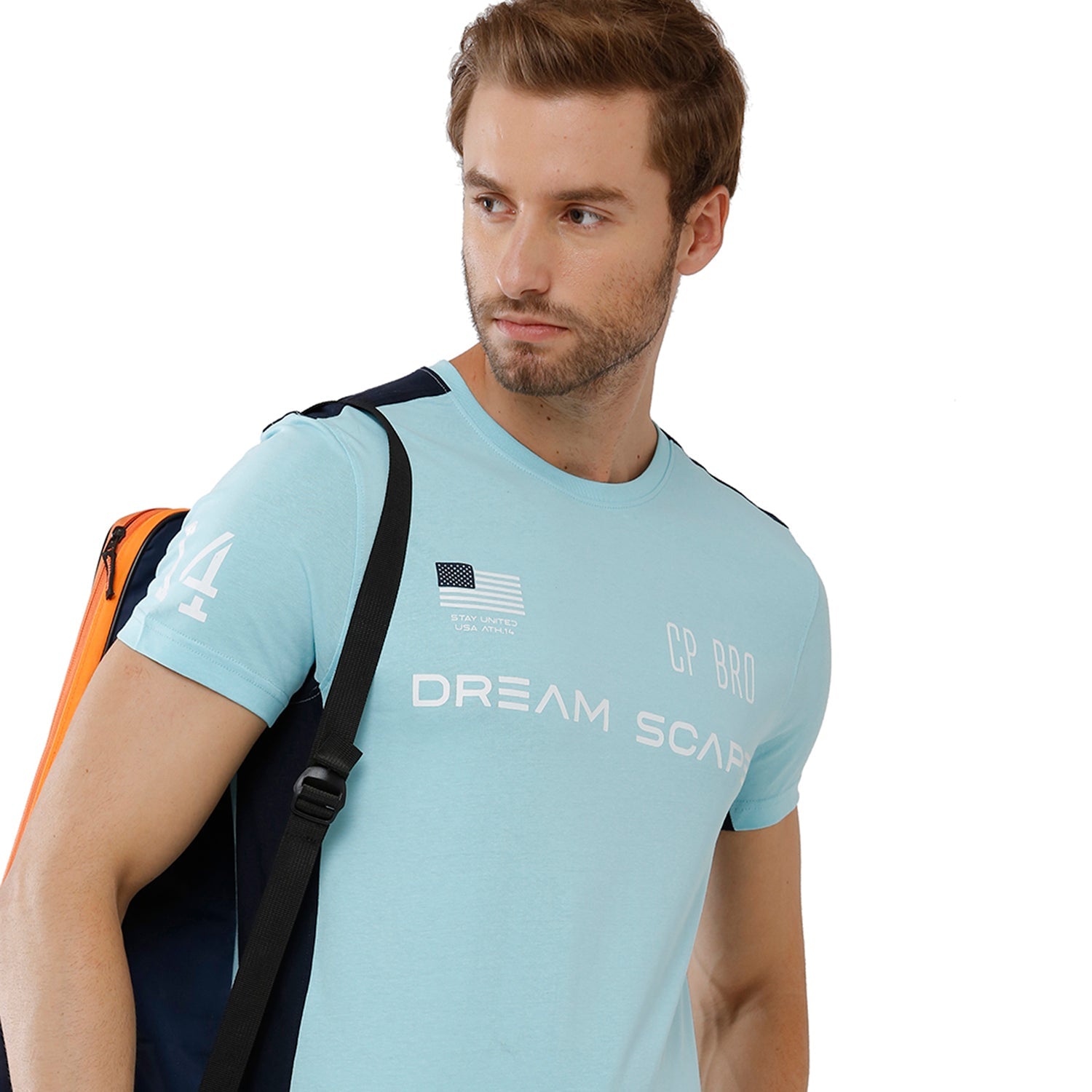 Classic Polo Bro Mens 100% Cotton Color Block Half Sleeve Slim Fit Crew Neck Light Blue Color T-Shirt (BRCN - 462 B SF C) Classic Polo 