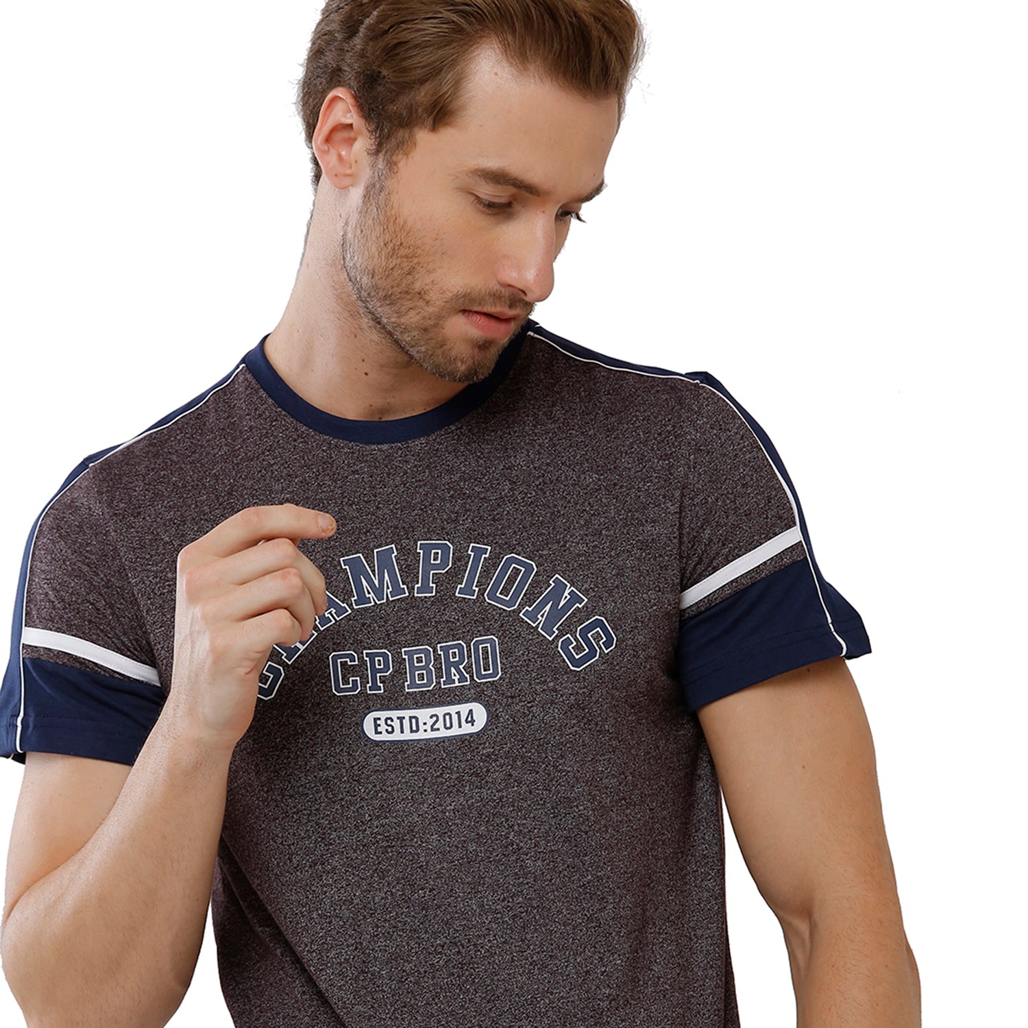 Classic Polo Bro Mens 100% Cotton Color Block Half Sleeve Slim Fit Crew Neck Grey Color T-Shirt (BRCN - 468 A SF C) Classic Polo 