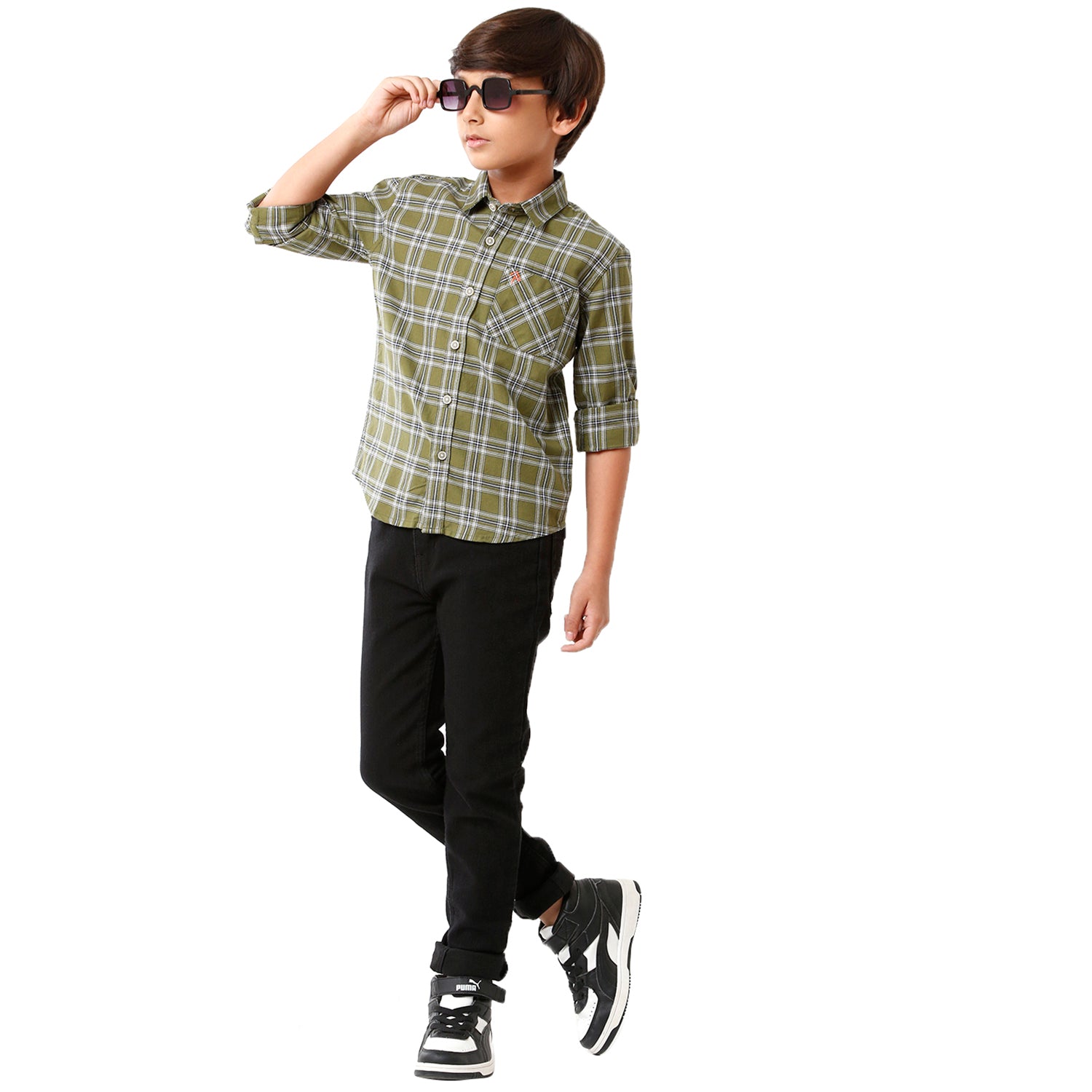 Classic Polo Bro Boys Checked Full Sleeve Slim Fit Sheen Green Color Shirt - BBSH S2 13 B Shirts Classic Polo 