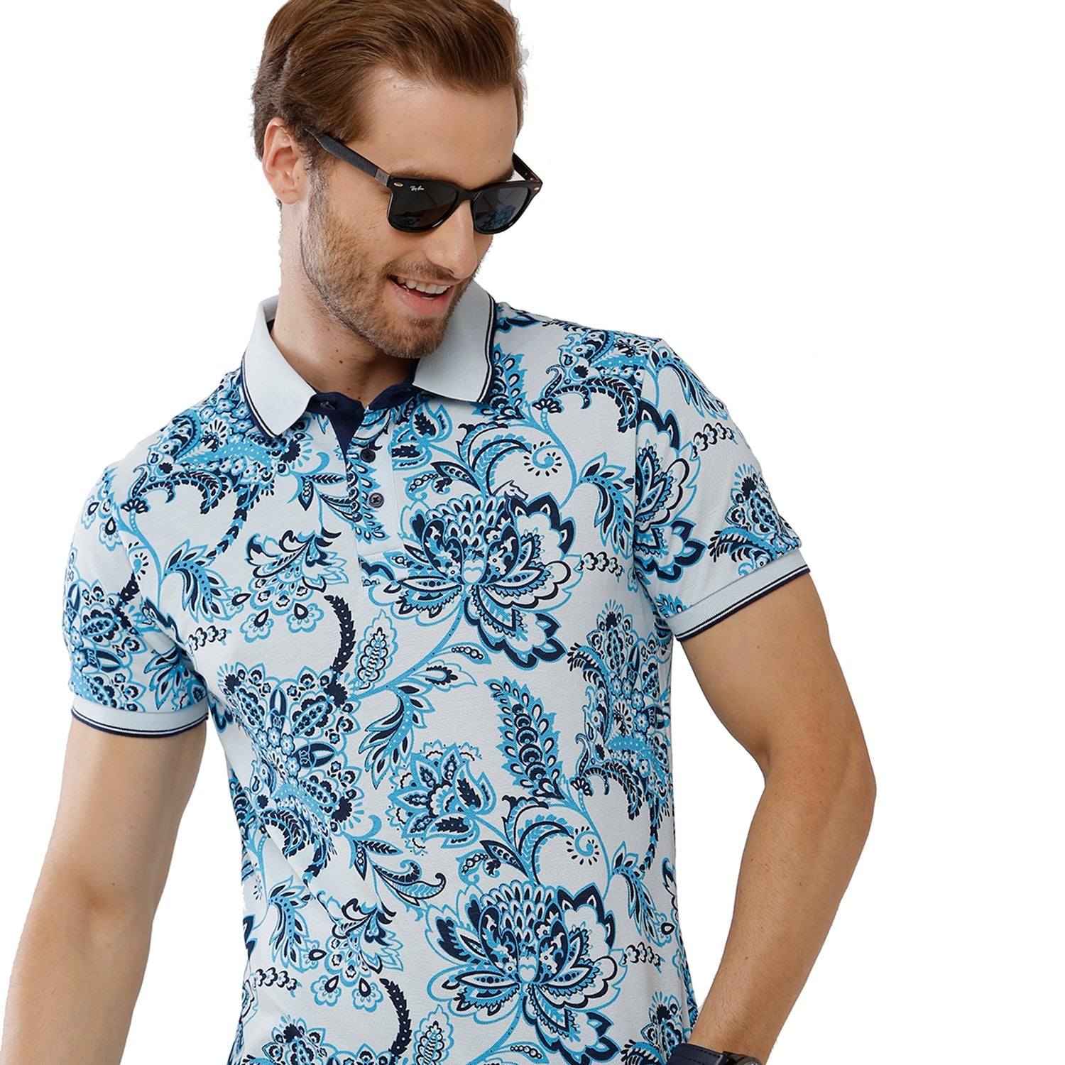 Classic Polo Bro Mens 100% Cotton Printed Half Sleeve Slim Fit Polo Neck Multicolor T-Shirt (BRP - 328 B SF P) Classic Polo 
