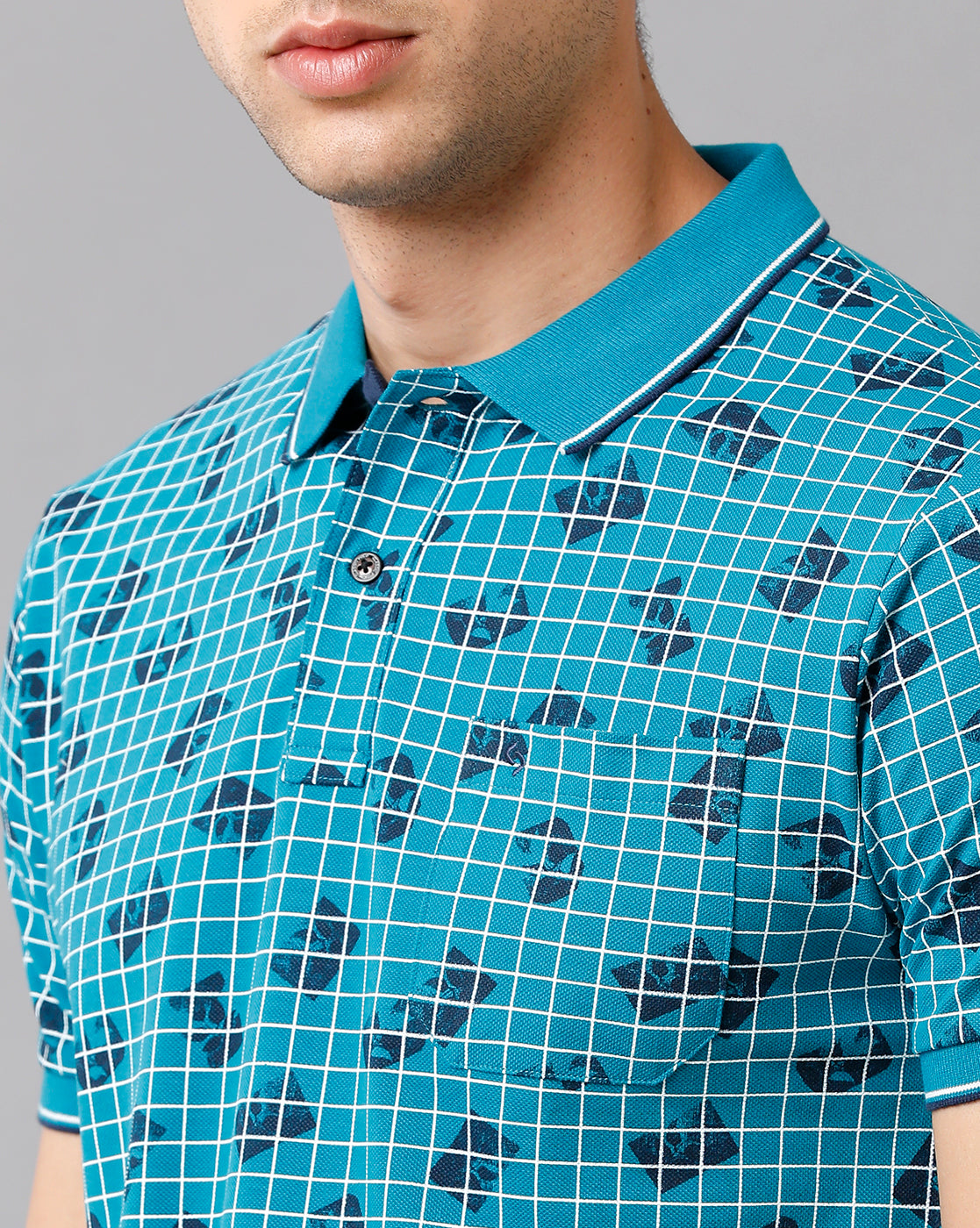 Classic Polo Mens Cotton Printed Half Sleeve Slim Fit Polo Neck Blue Color T-Shirt | Beau 182 A