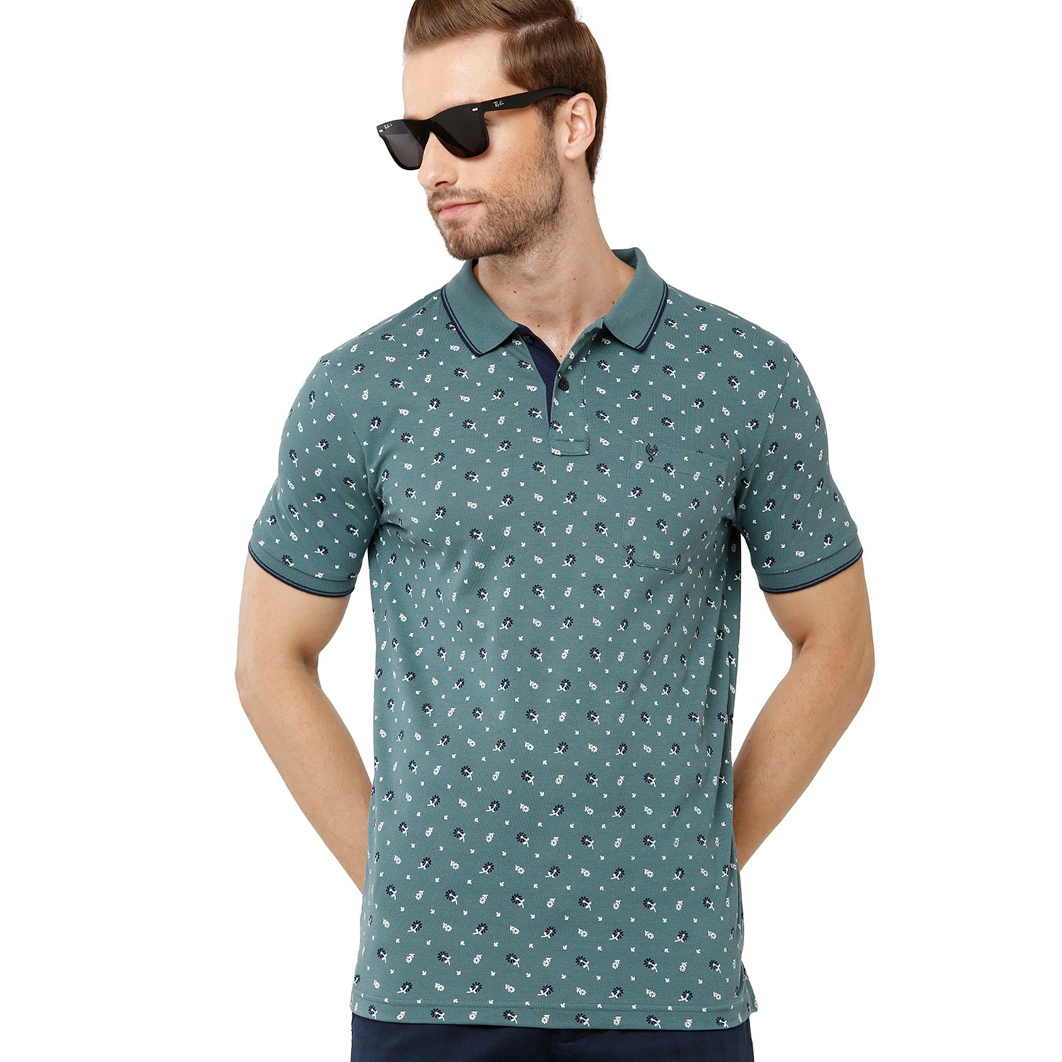 Classic Polo Mens 100% Cotton Printed Slim Fit Grey Color Polo Neck T-Shirt -BEAU 165 B T-shirt Classic Polo 