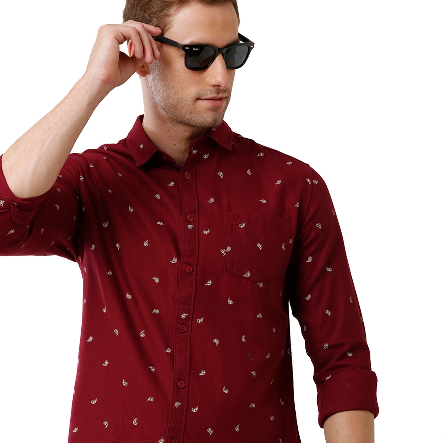 Swiss Club Mens Printed Full Sleeve Slim Fit Red Color Woven Shirt -SC 123 A Shirts Swiss Club 