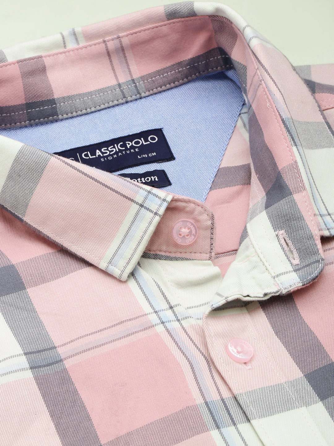 Classic Polo Men's Cotton Full Sleeve Checked Slim Fit Polo Neck Pink Color Woven Shirt | So1-98 A