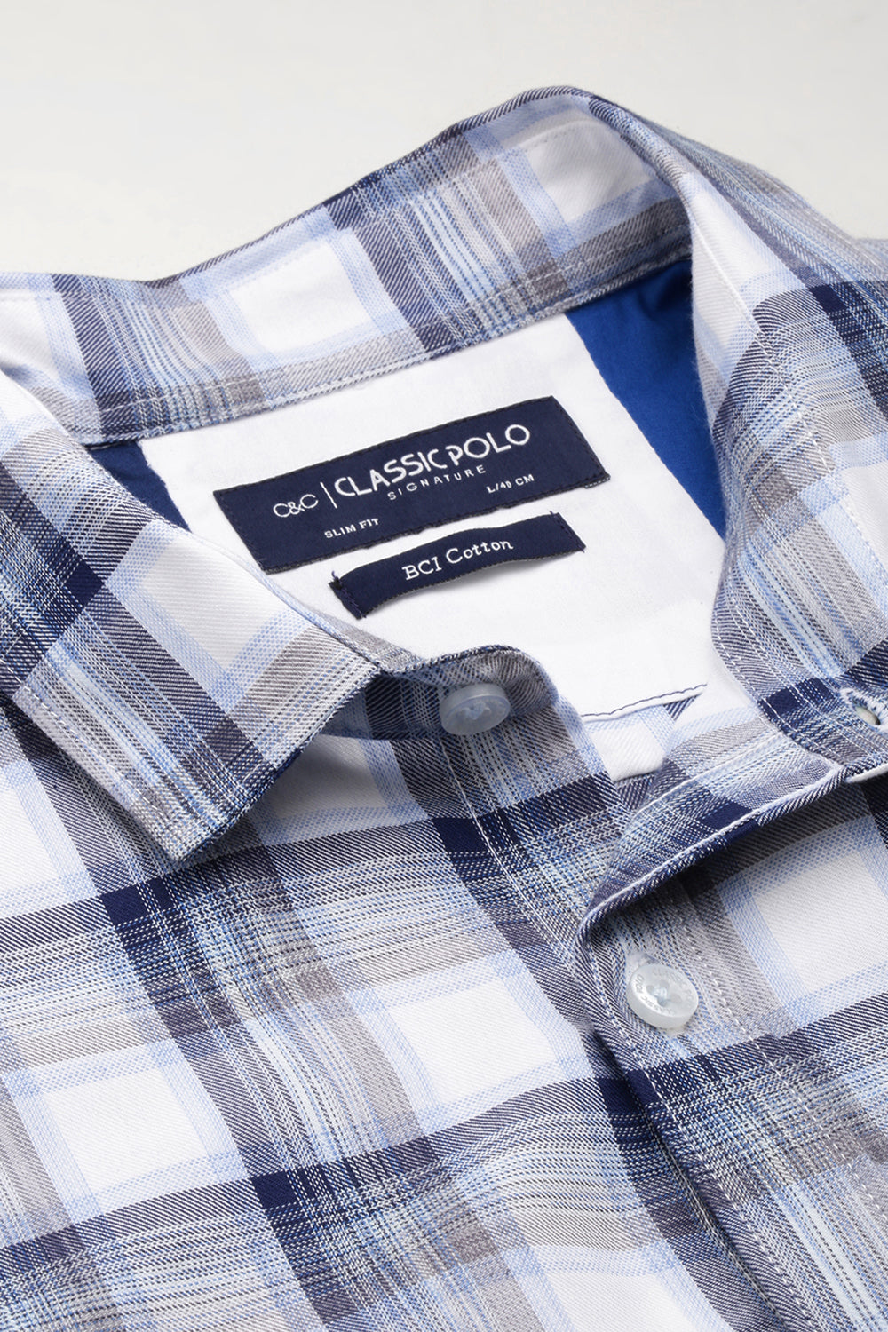 Classic Polo Men's Cotton Full Sleeve Checked Slim Fit Polo Neck Blue Color Woven Shirt | So1-64 A
