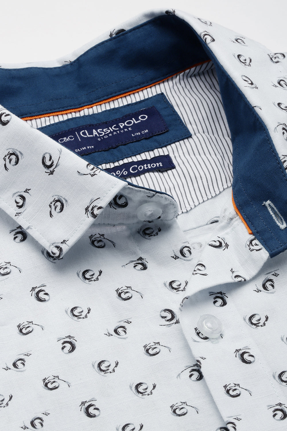 Classic Polo Men's Cotton Half Sleeve Printed Slim Fit Polo Neck White Color Woven Shirt | So1-14 A
