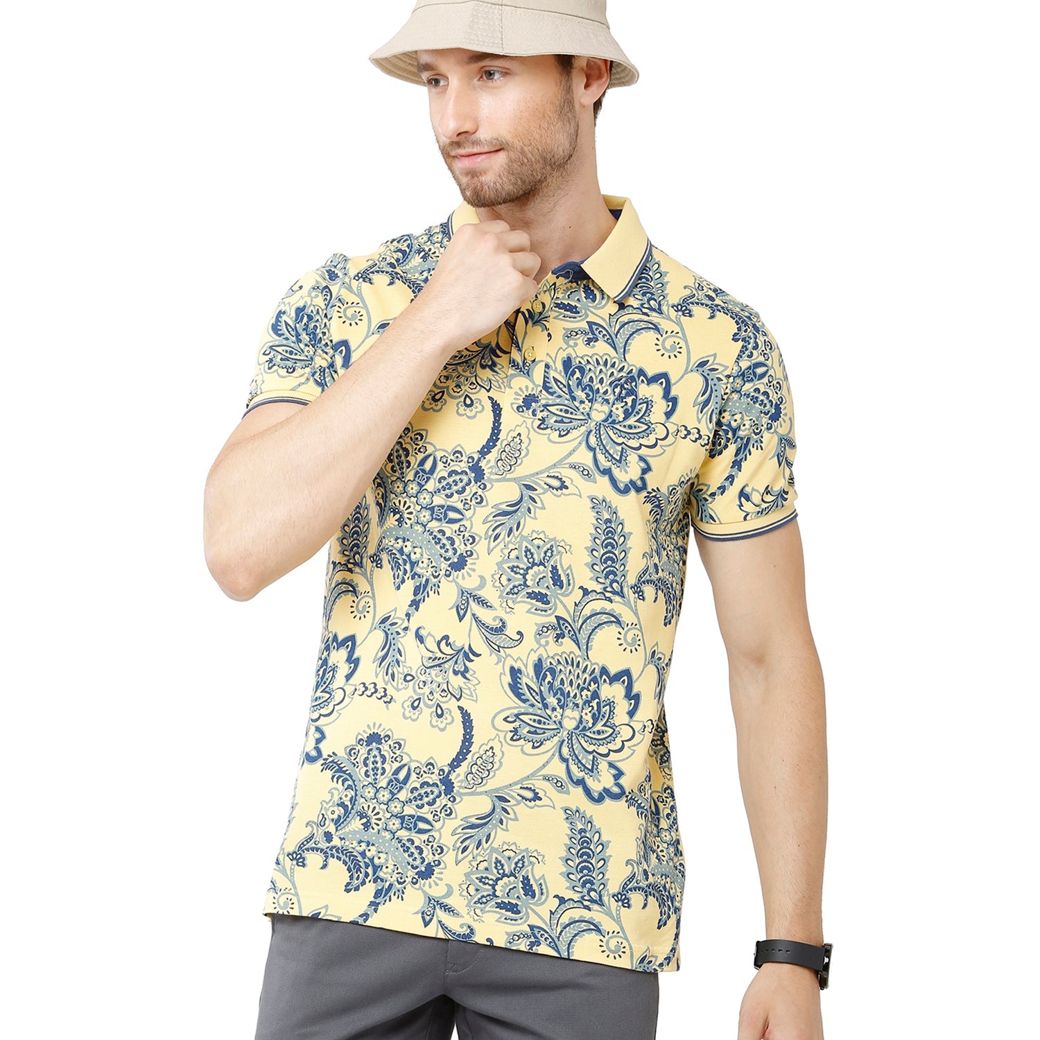 Classic Polo Bro Mens 100% Cotton Printed Half Sleeve Slim Fit Polo Neck Multicolor T-Shirt (BRP - 328 A SF P) Classic Polo 