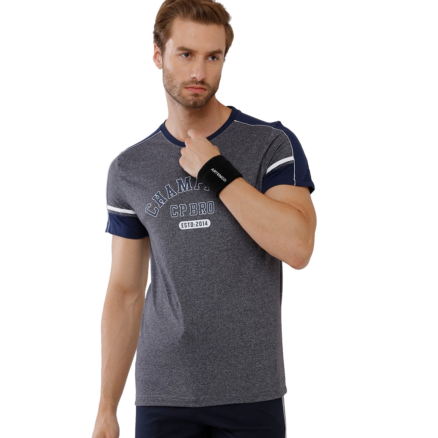 Classic Polo Bro Mens 100% Cotton Color Block Half Sleeve Slim Fit Crew Neck Grey Color T-Shirt (BRCN - 468 B SF C) Classic Polo 