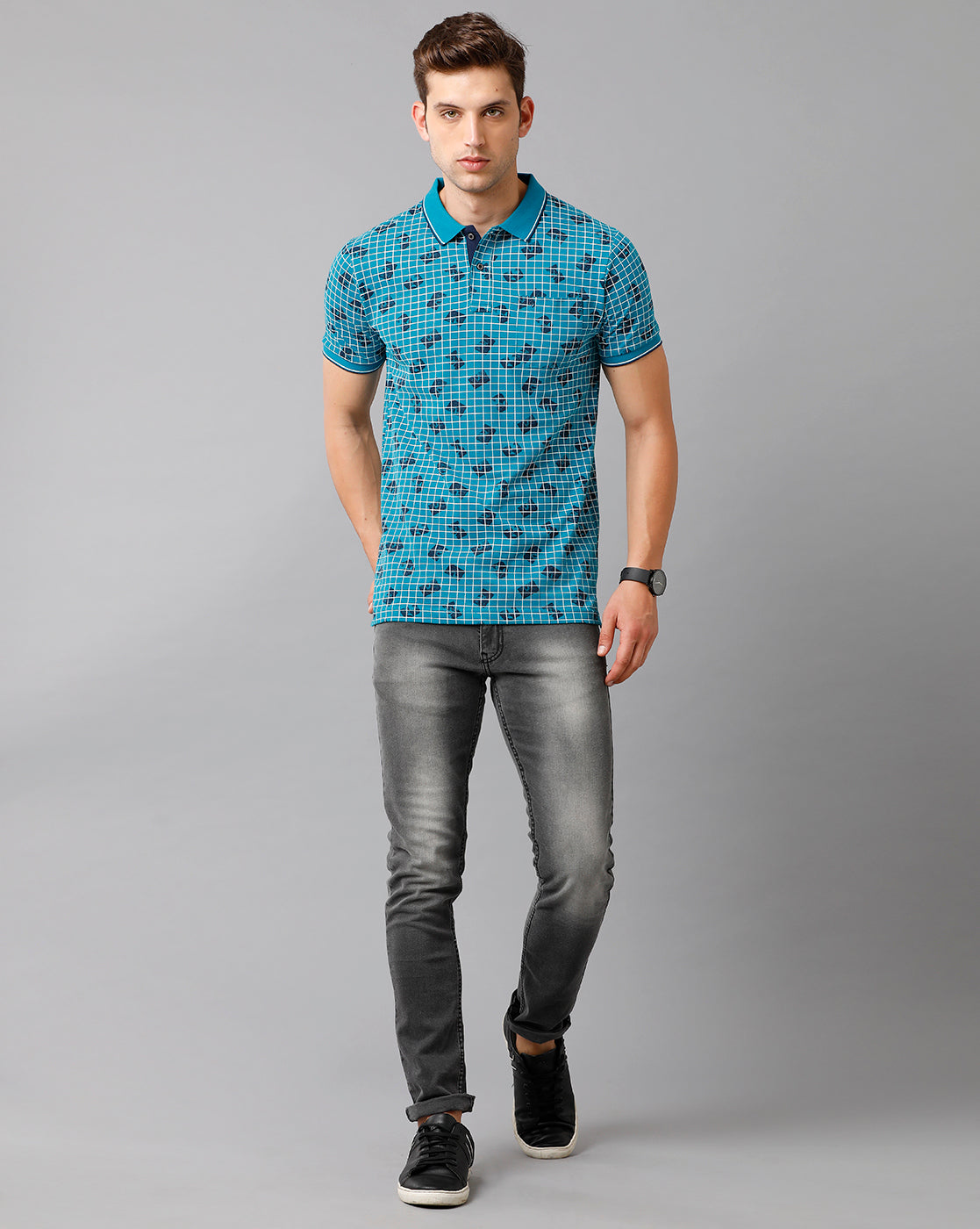 Classic Polo Mens Cotton Printed Half Sleeve Slim Fit Polo Neck Blue Color T-Shirt | Beau 182 A