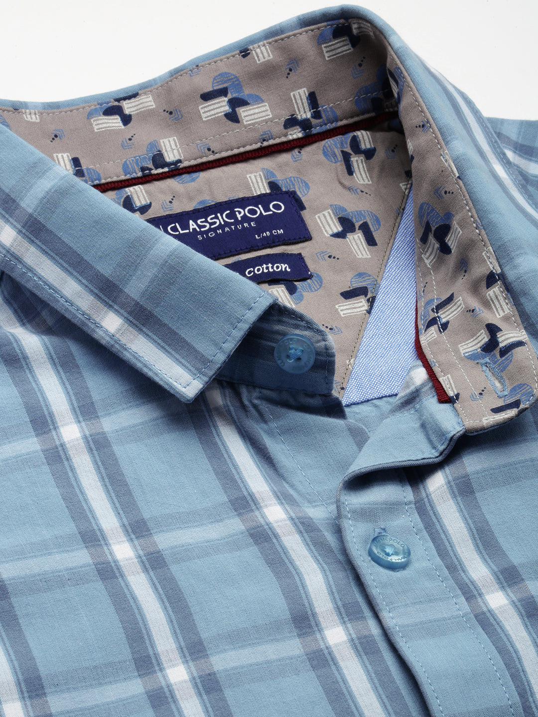 Classic Polo Men's Cotton Half Sleeve Checked Slim Fit Collar Neck Blue Color Woven Shirt | So1-106 A