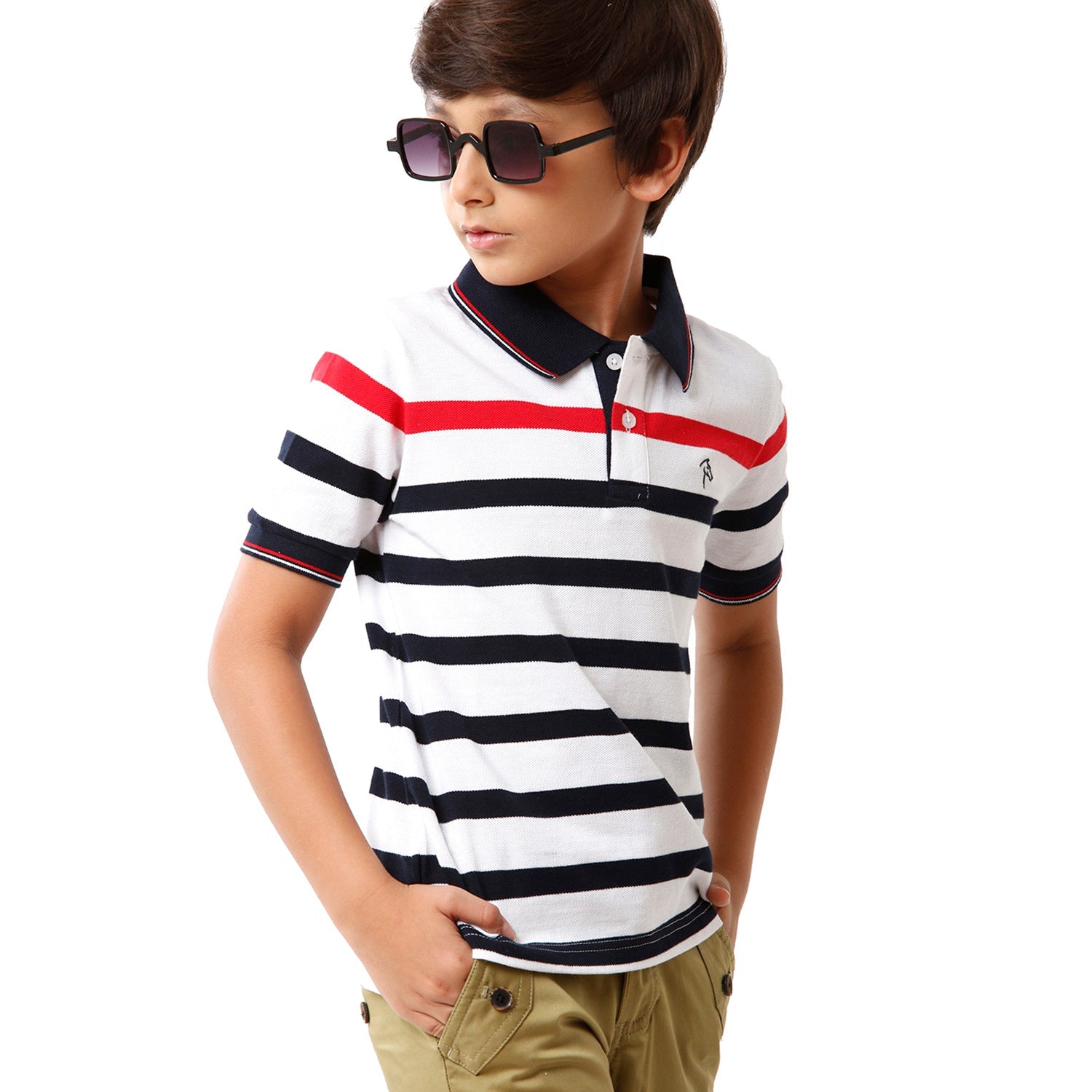 Classic Polo Bro Boys Striped Half Sleeve Slim Fit White Color T-Shirt - BBP 10 T-shirt Classic Polo 