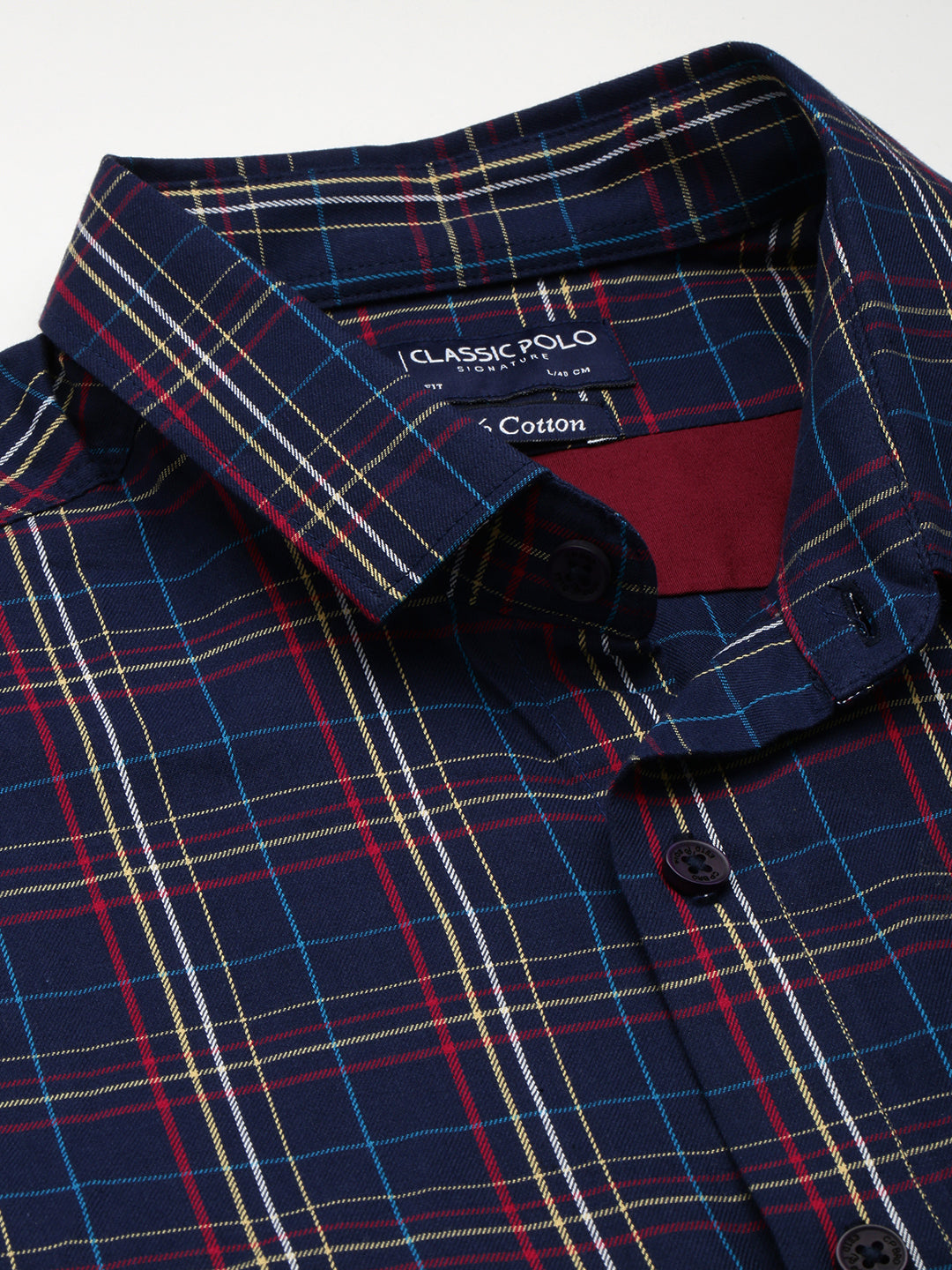 Classic Polo Men's Cotton Half Sleeve Checked Slim Fit Collar Neck Navy Blue Color Woven Shirt | So1-97 B