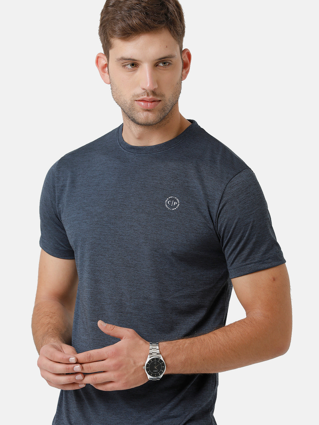 Classic Polo Mens Cotton Printed Half Sleeve Slim Fit Round Neck Navy Color T-Shirt | Baleno 480