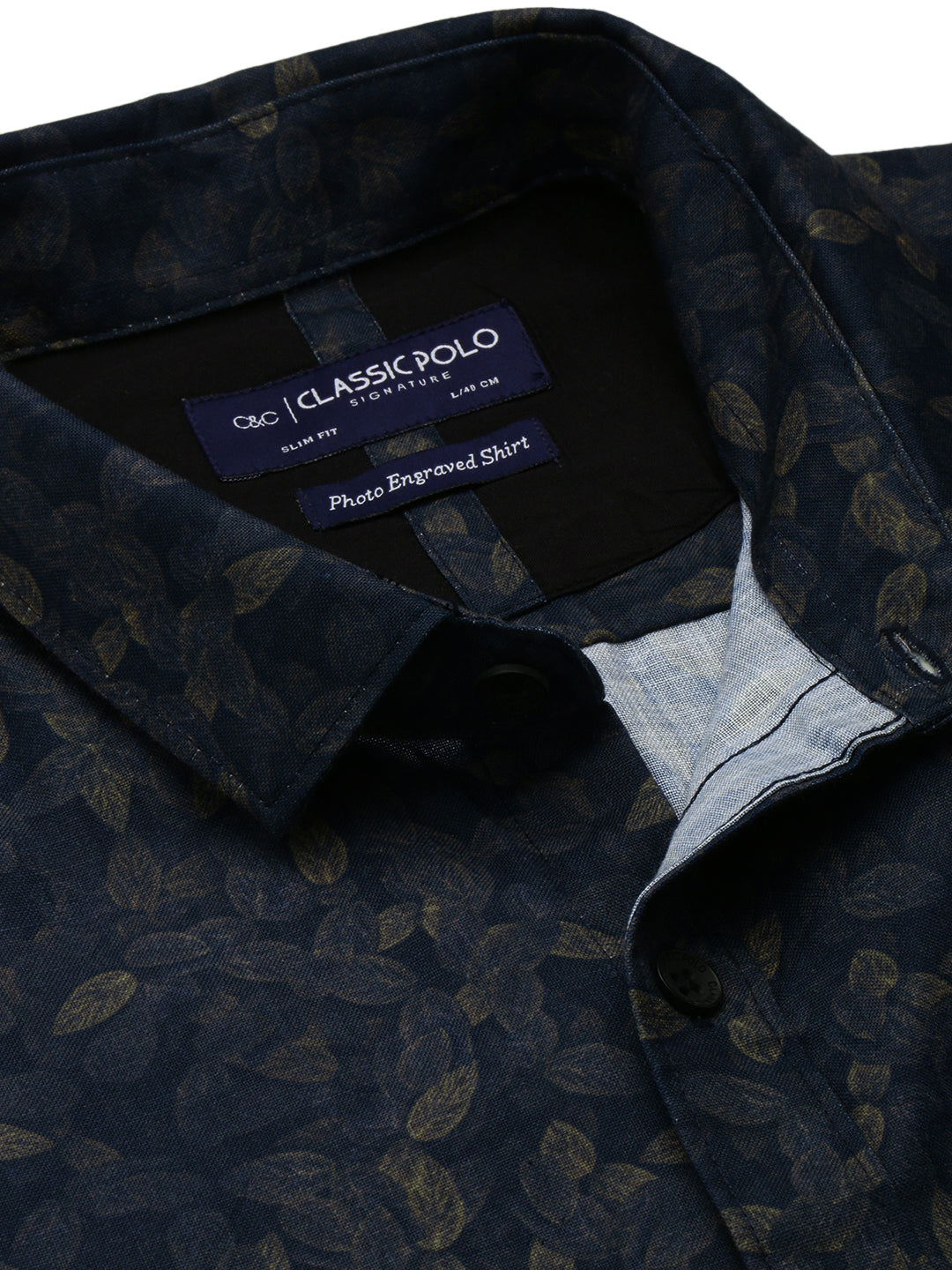 Classic Polo Men's Cotton Half Sleeve Printed Slim Fit Collar Neck Navy Blue Color Woven Shirt | So1-30 B