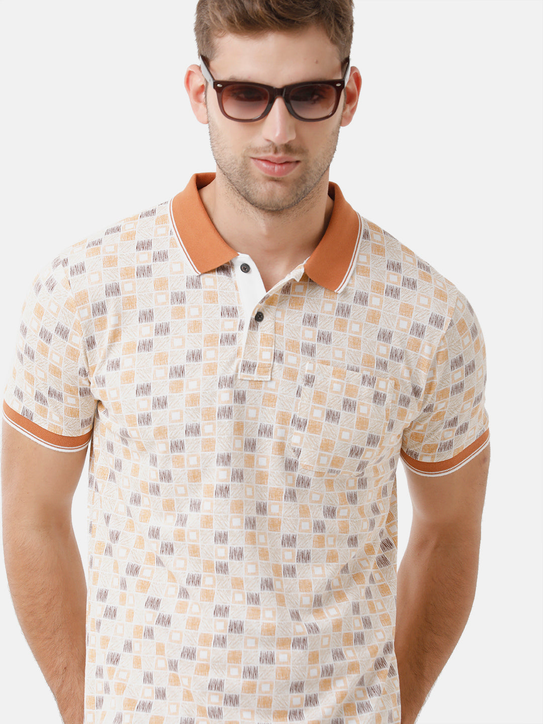 Classic Polo Mens Cotton Printed Half Sleeve Slim Fit Polo Neck Beige Color T-Shirt | Beau 173 A
