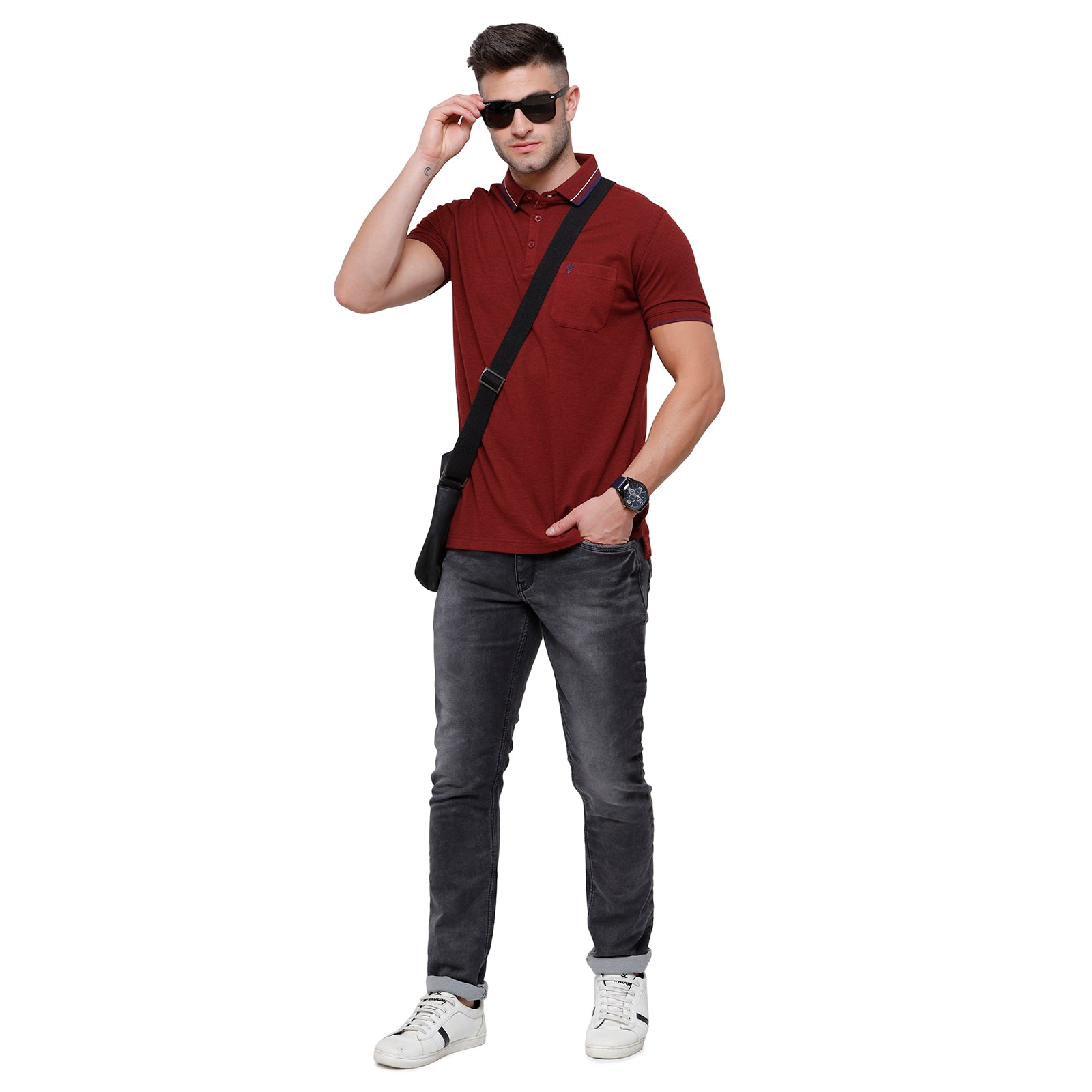 Classic polo Men's Maroon Red Melange Polo Half Sleeve Slim Fit T-Shirt - Toza-Red Mel T-shirt Classic Polo 