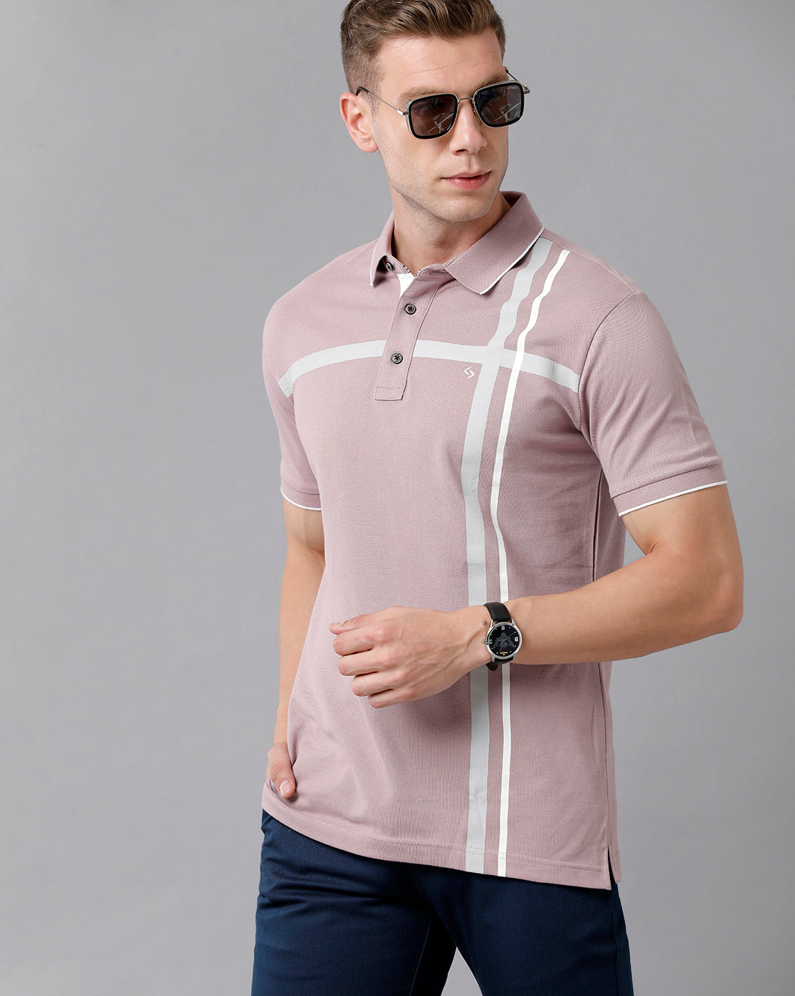 Classic Polo Men's Cotton Printed Half Sleeve Slim Fit Polo Neck Lavendar Color T-Shirt | Prm - 713 B