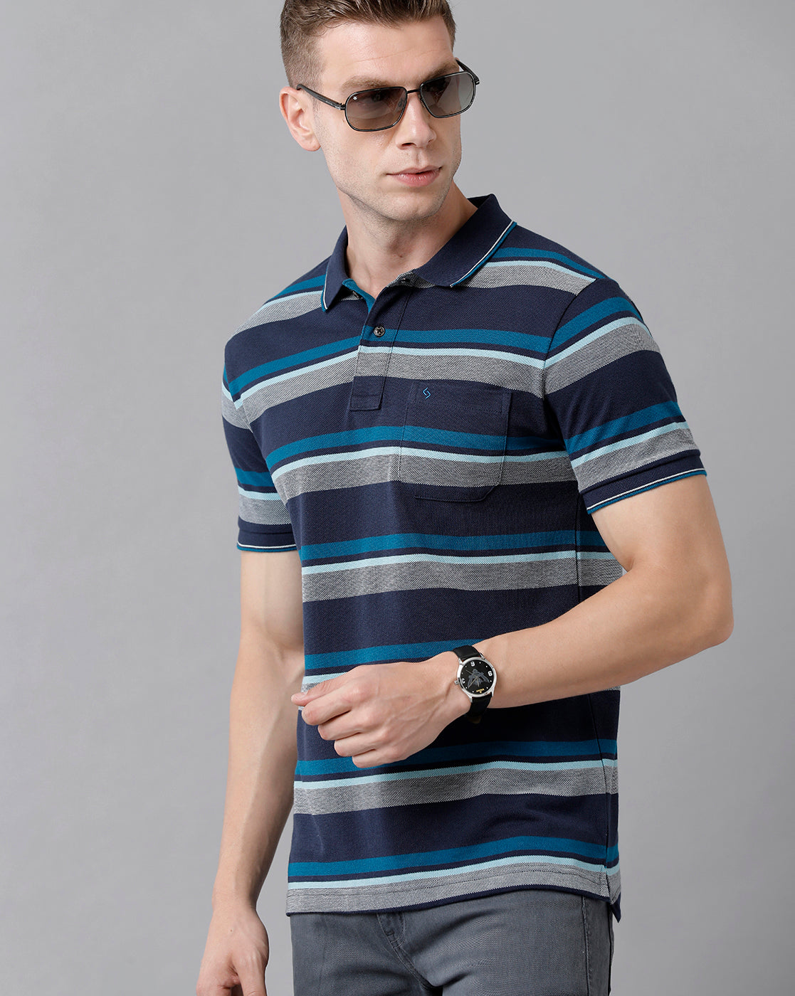 Classic Polo Men's Cotton Blend Striped Half Sleeve Slim Fit Polo Neck Multicolor T-Shirt | Adore - 172 A
