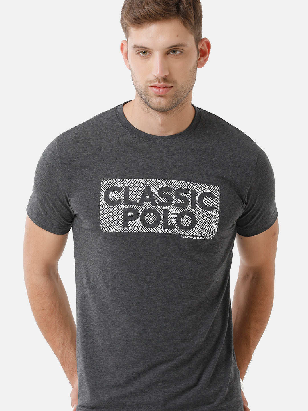 Classic Polo Mens Cotton Printed Half Sleeve Slim Fit Round Neck Black Color T-Shirt | Baleno 485