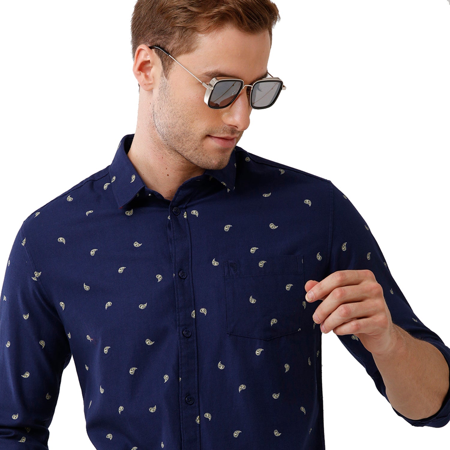 Swiss Club Mens Printed Full Sleeve Slim Fit Blue Color Woven Shirt -SC 123 B Shirts Swiss Club 