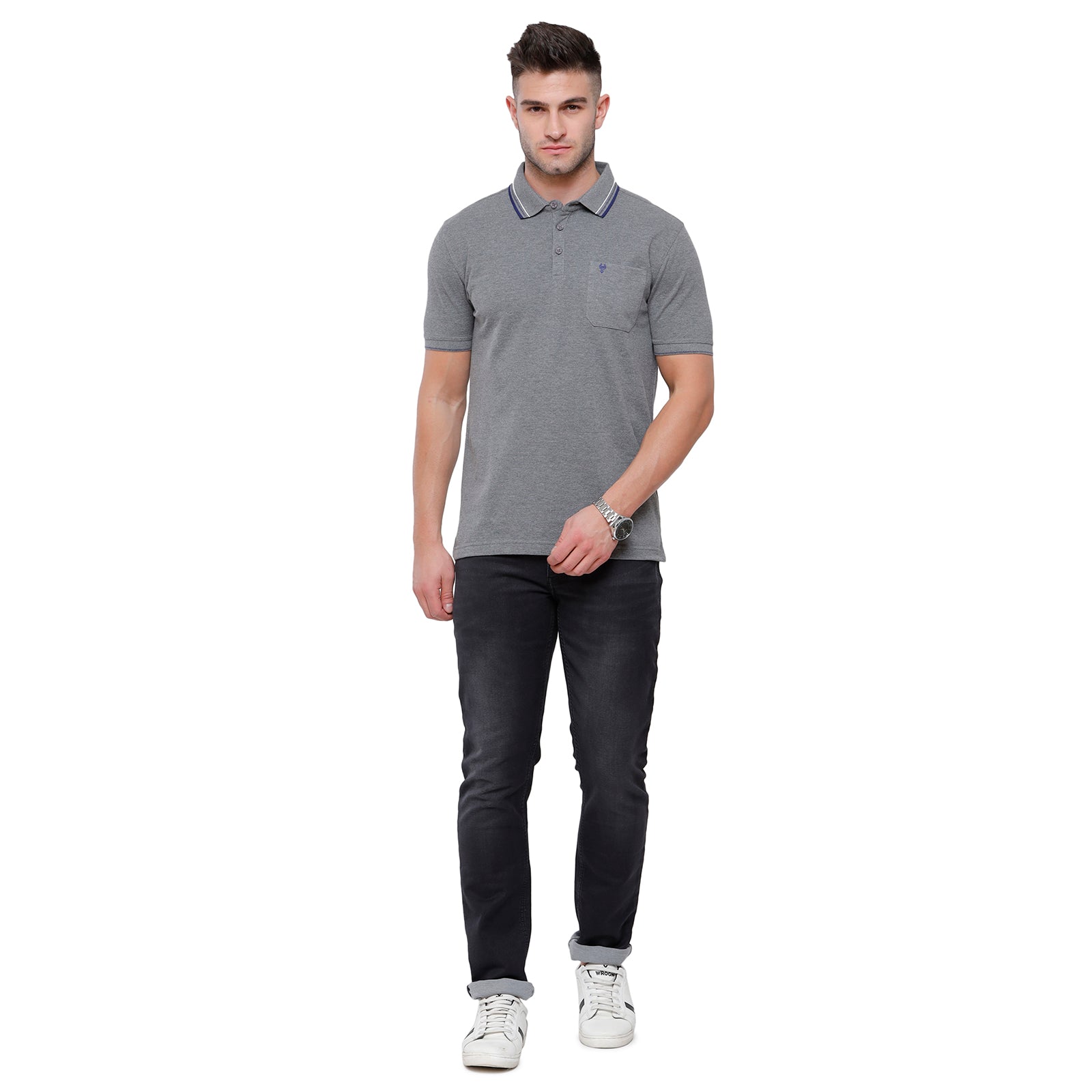 Classic polo Men's Anthra Grey Melange Polo Half Sleeve Slim Fit T-Shirt - Toza- Anthra Mel T-shirt Classic Polo 