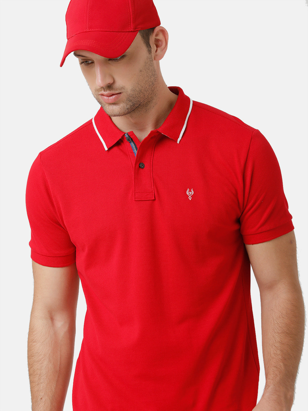 Classic Polo Mens Cotton Half Sleeve Color Block Slim Fit Polo Neck Red Color T-Shirt | Prm 685 B