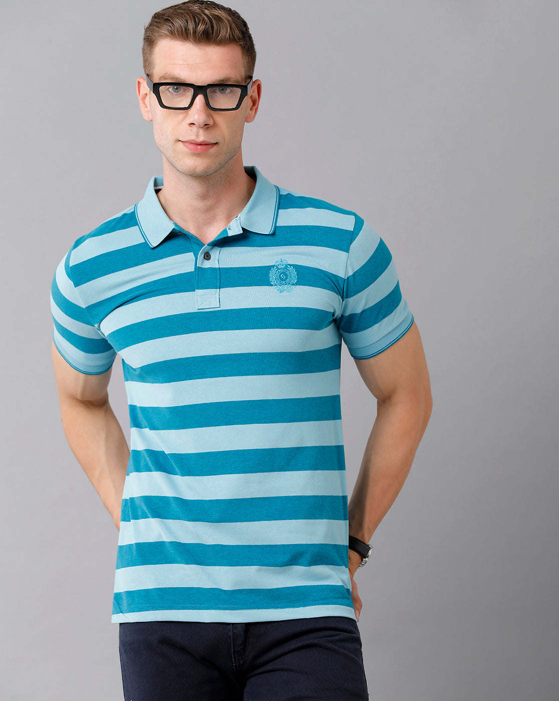 Classic Polo Men's Cotton Striped Half Sleeve Slim Fit Polo Neck Blue Color T-Shirt | Cpeg - 284 A