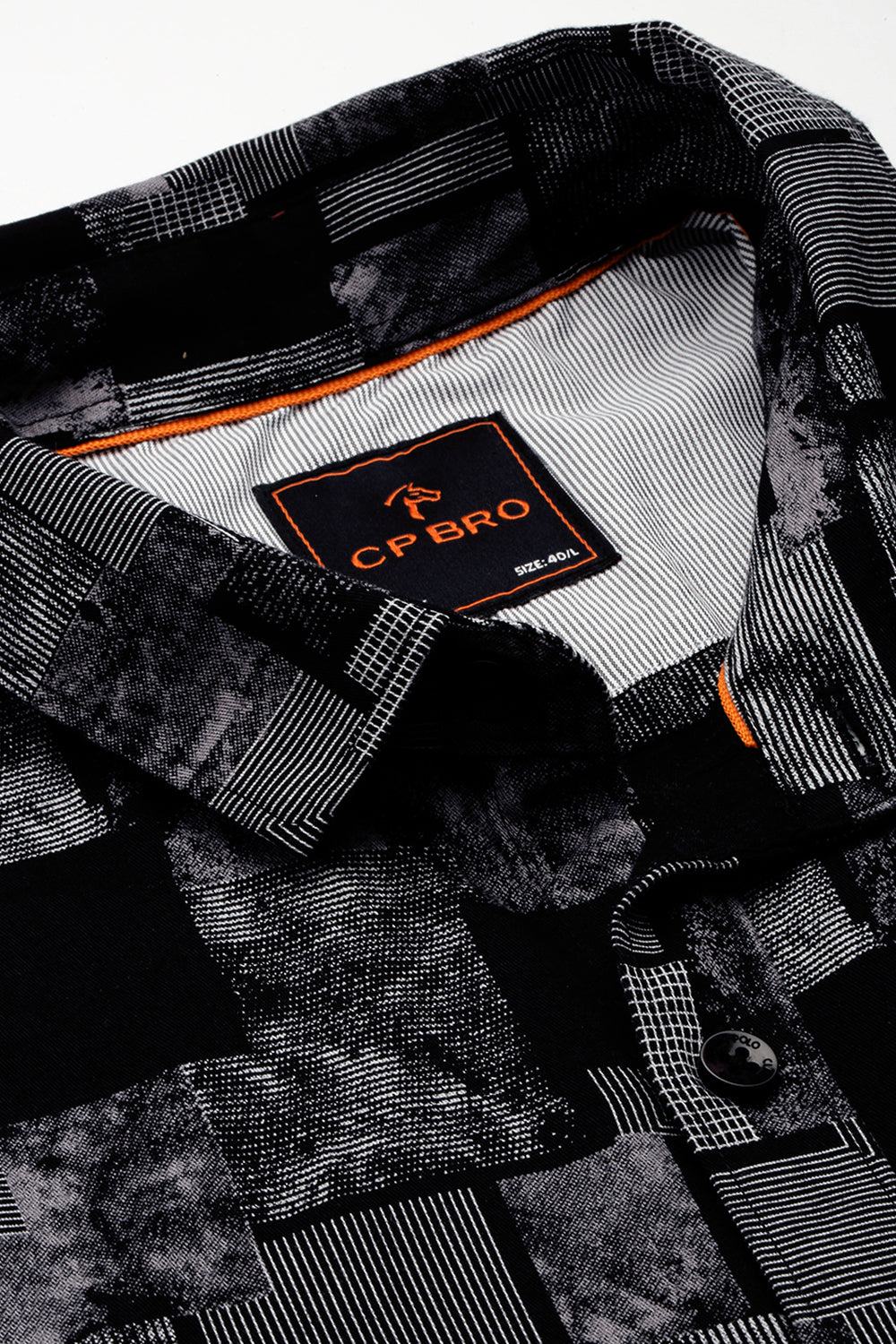 CP BRO Men's Cotton Full Sleeve Printed Slim Fit Polo Neck Black Color Woven Shirt | Sbo1-11 B