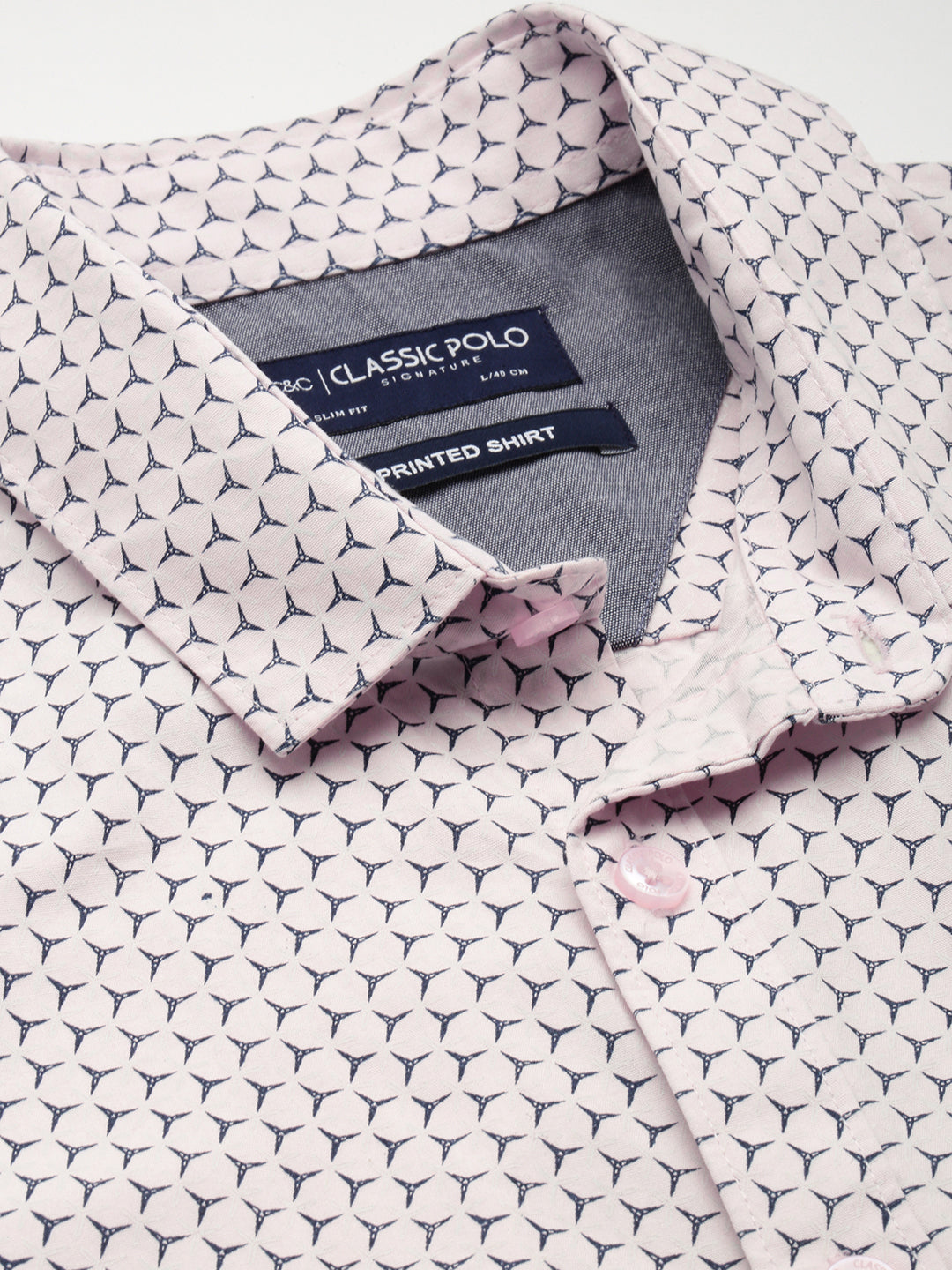 Classic Polo Men's Cotton Half Sleeve Printed Slim Fit Collar Neck Pink Color Woven Shirt | So1-147 A