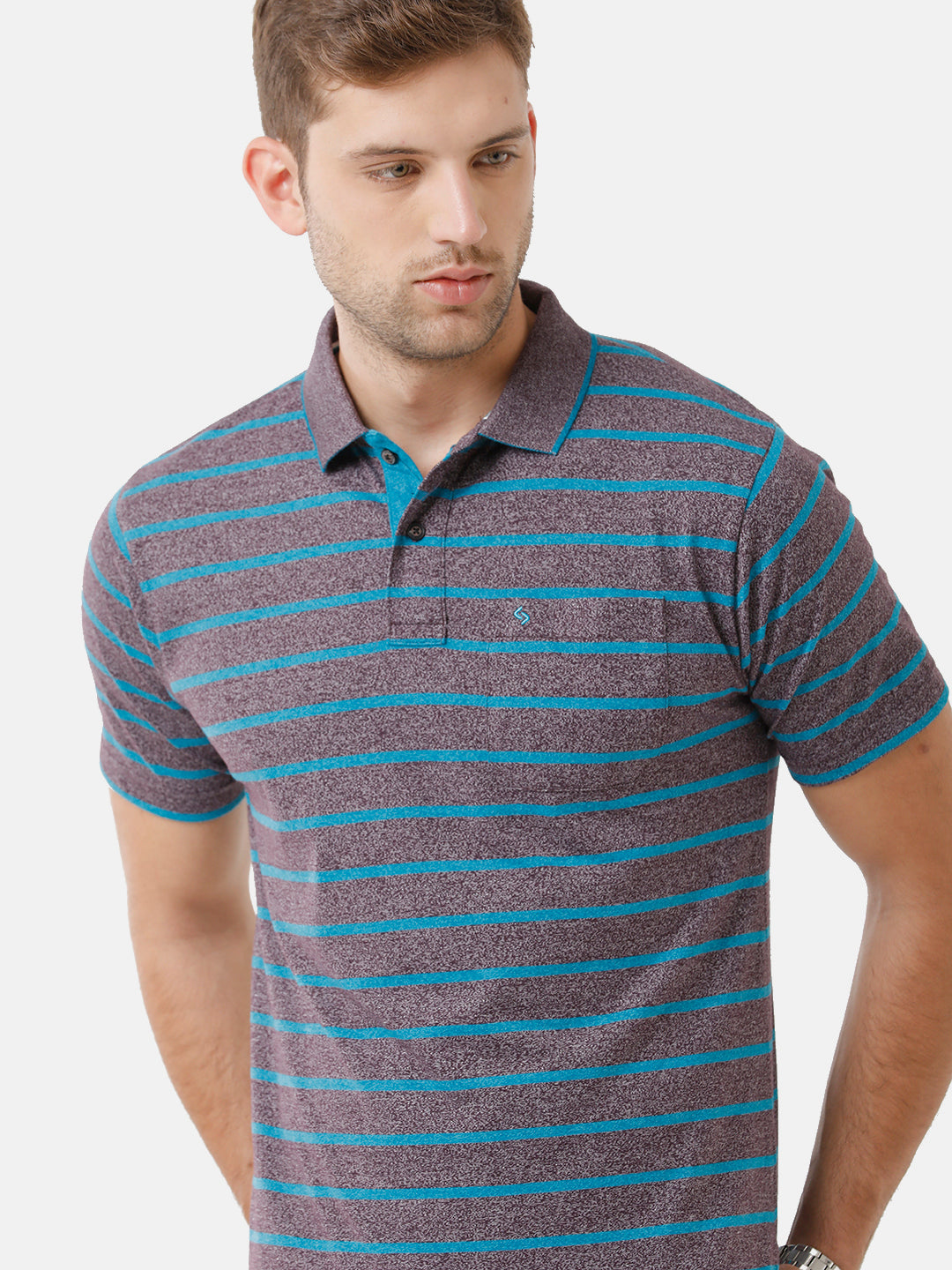 Classic Polo Mens Cotton Blend Striped Half Sleeve Authentic Fit Polo Neck Dark Grey Color T-Shirt | Mel 212 B