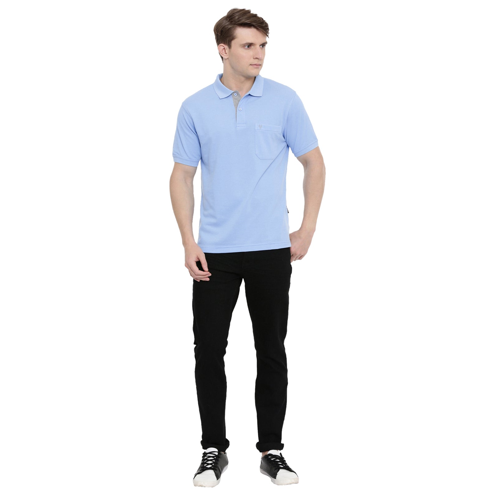 Classic Polo Sky Blue Polo Neck Authentic Fit T Shirt Men - 4SSN 201 T-shirt Classic Polo 