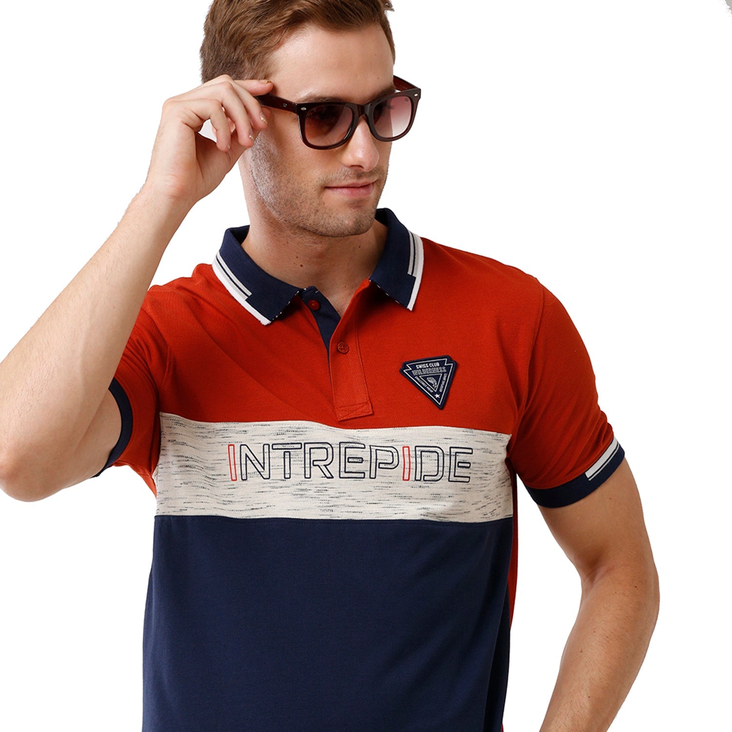 Swiss Club Mens Color Block Slim Fit Polo Neck Multicolor T-Shirt -Stag 202 A SWISS CLUB T-Shirt Swiss Club 
