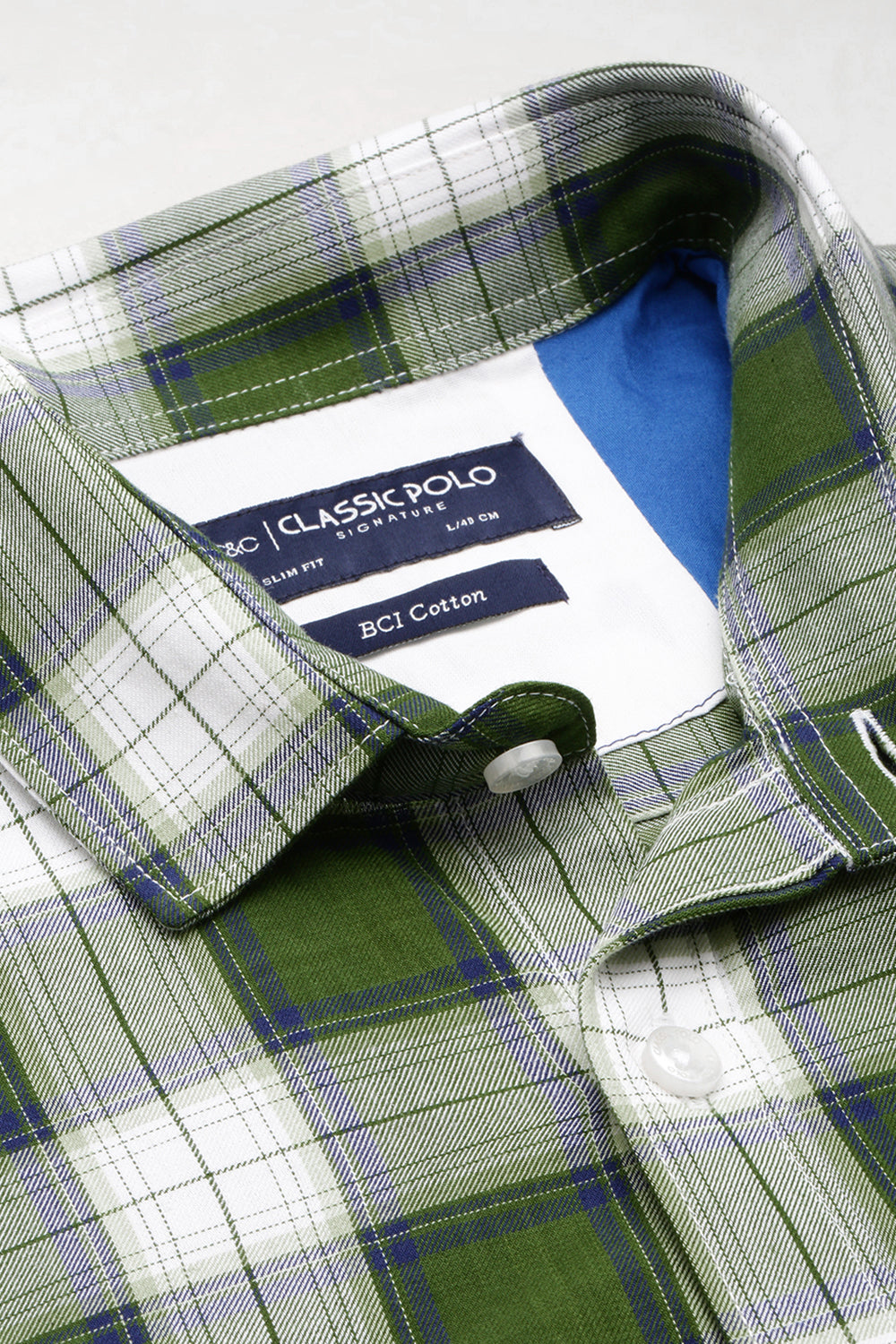Classic Polo Men's Cotton Full Sleeve Checked Slim Fit Polo Neck Green Color Woven Shirt | So1-65 A