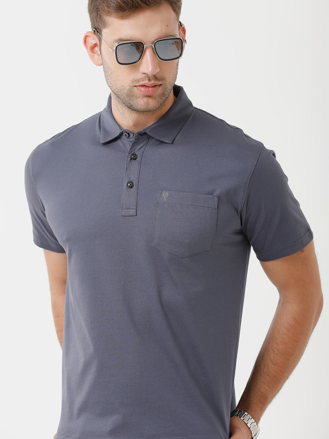 Classic Polo Mens Cotton Solid Half Sleeve Authentic Fit Polo Neck Dark Grey Color T-Shirt | Elite Teal